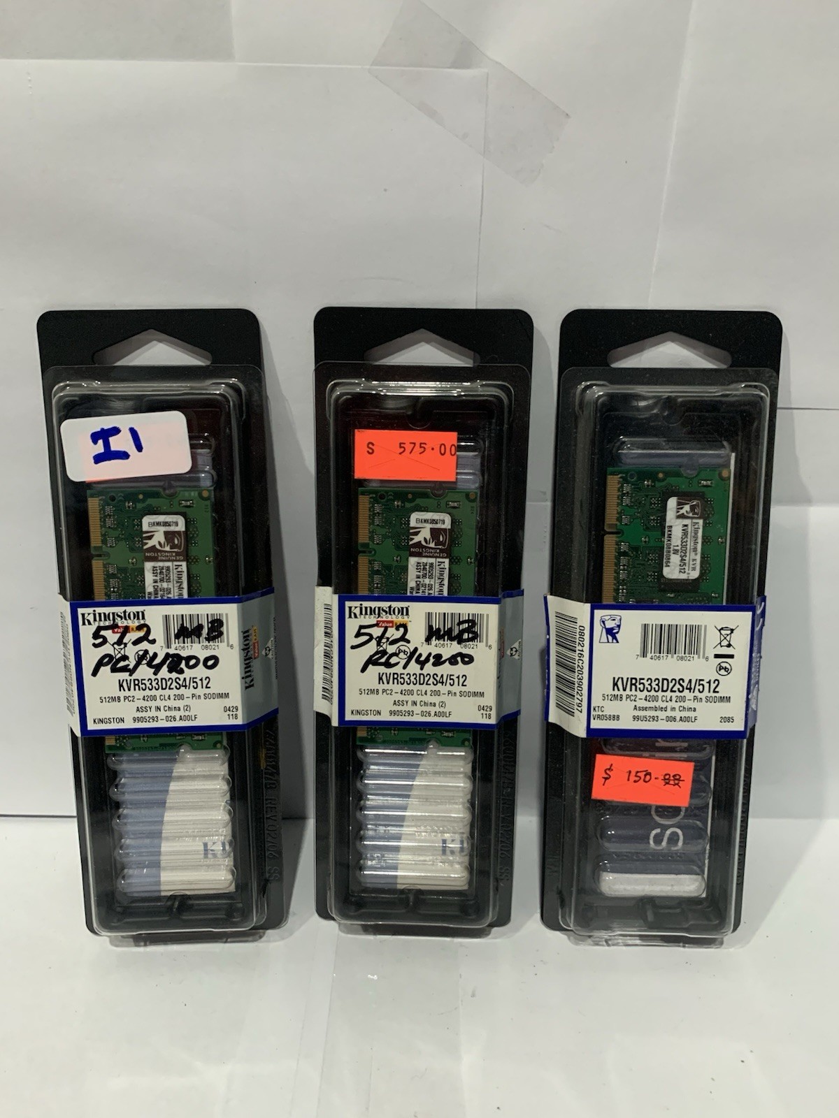 Kingston RAM 512MB PC2-4200 DDR2-533 200-Pin SO-DIMM KVR533D2S4/512 (LOT OF 3)