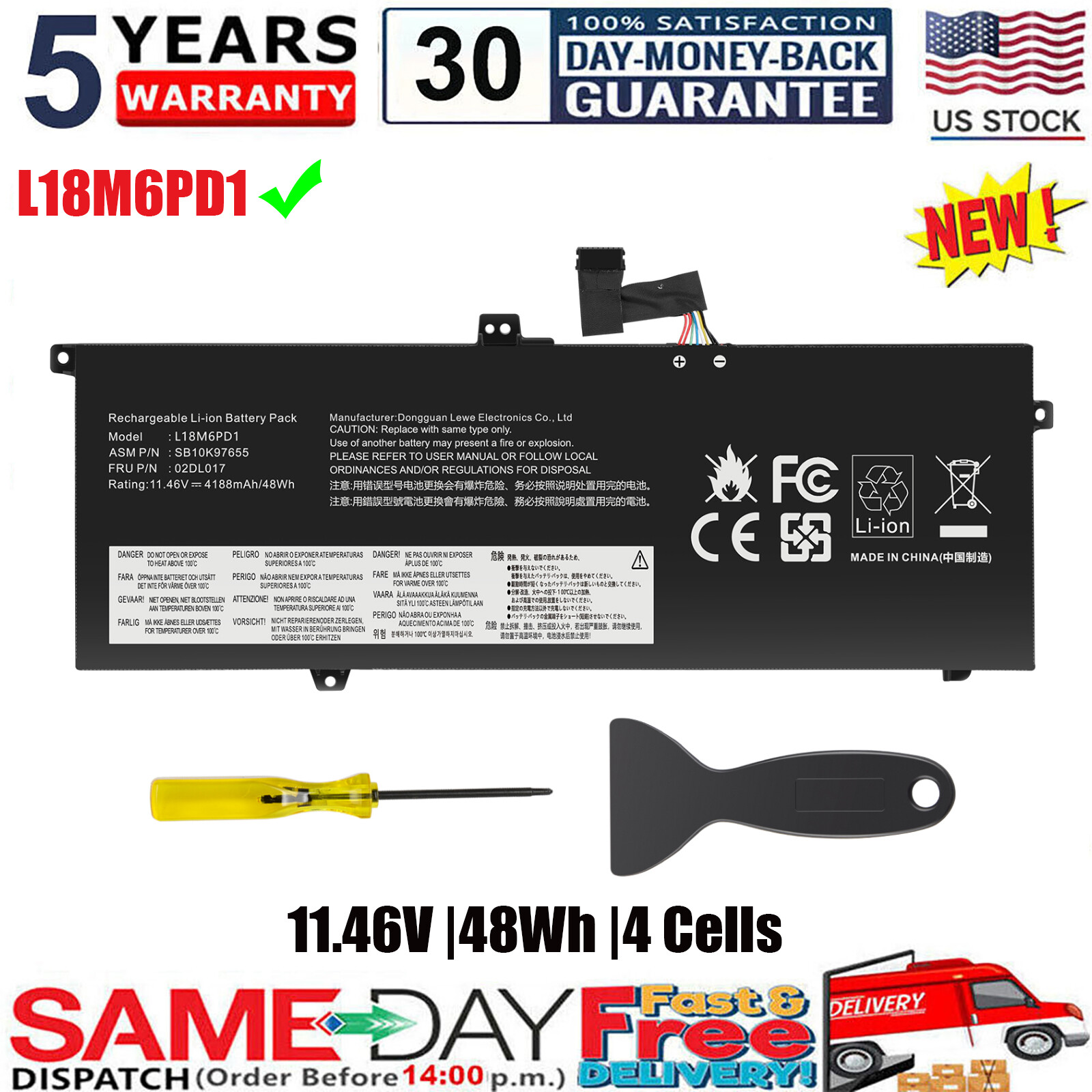 ✅L18M6PD1 L18C6PD1 Battery for Lenovo ThinkPad X13 X390 X395 02DL017 02DL018 US