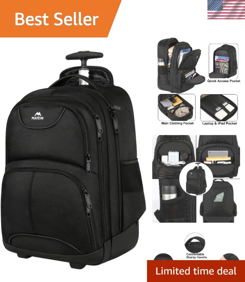 Versatile Rolling Laptop Backpack - 17 Inch, Water Resistant, Perfect for Travel