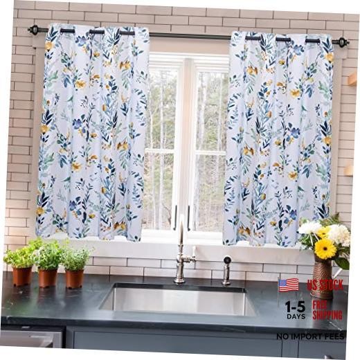Floral Blackout Curtains 45 inch 52"W x 45"L (Pack of 2) A-yellow & Gray