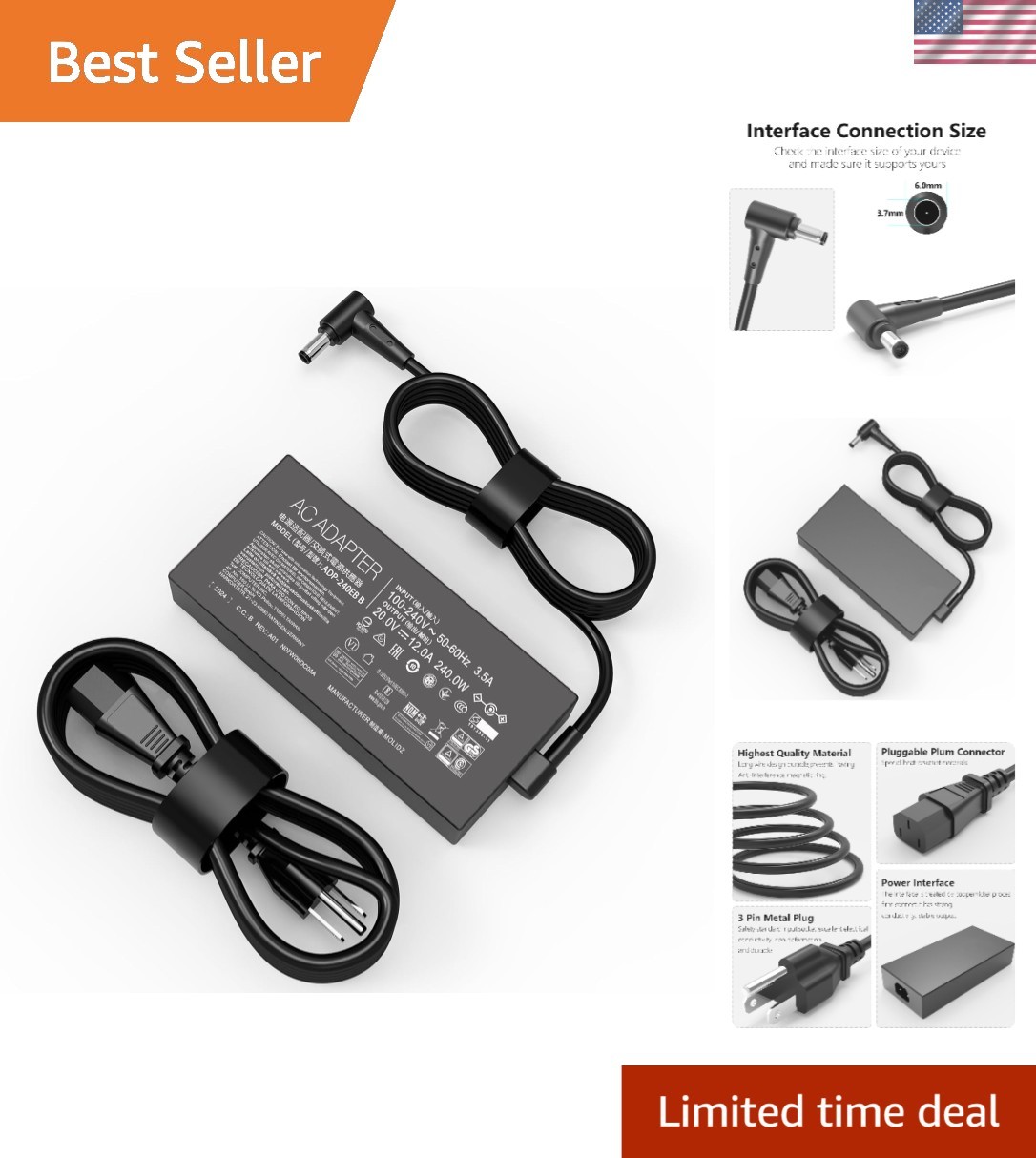 240W Charger Fit for ADP-240EB B Asus TUF Gaming Laptop