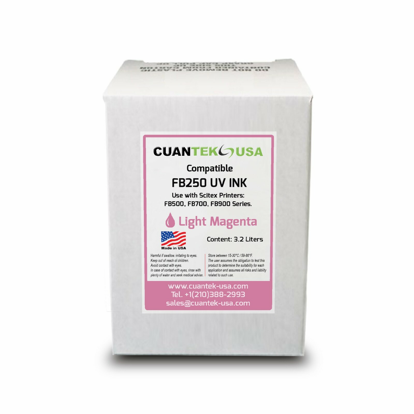 HP FB250 Compatible UV ink 3.2 Liter Box - LIGHT MAGENTA CH221A - MADE IN USA