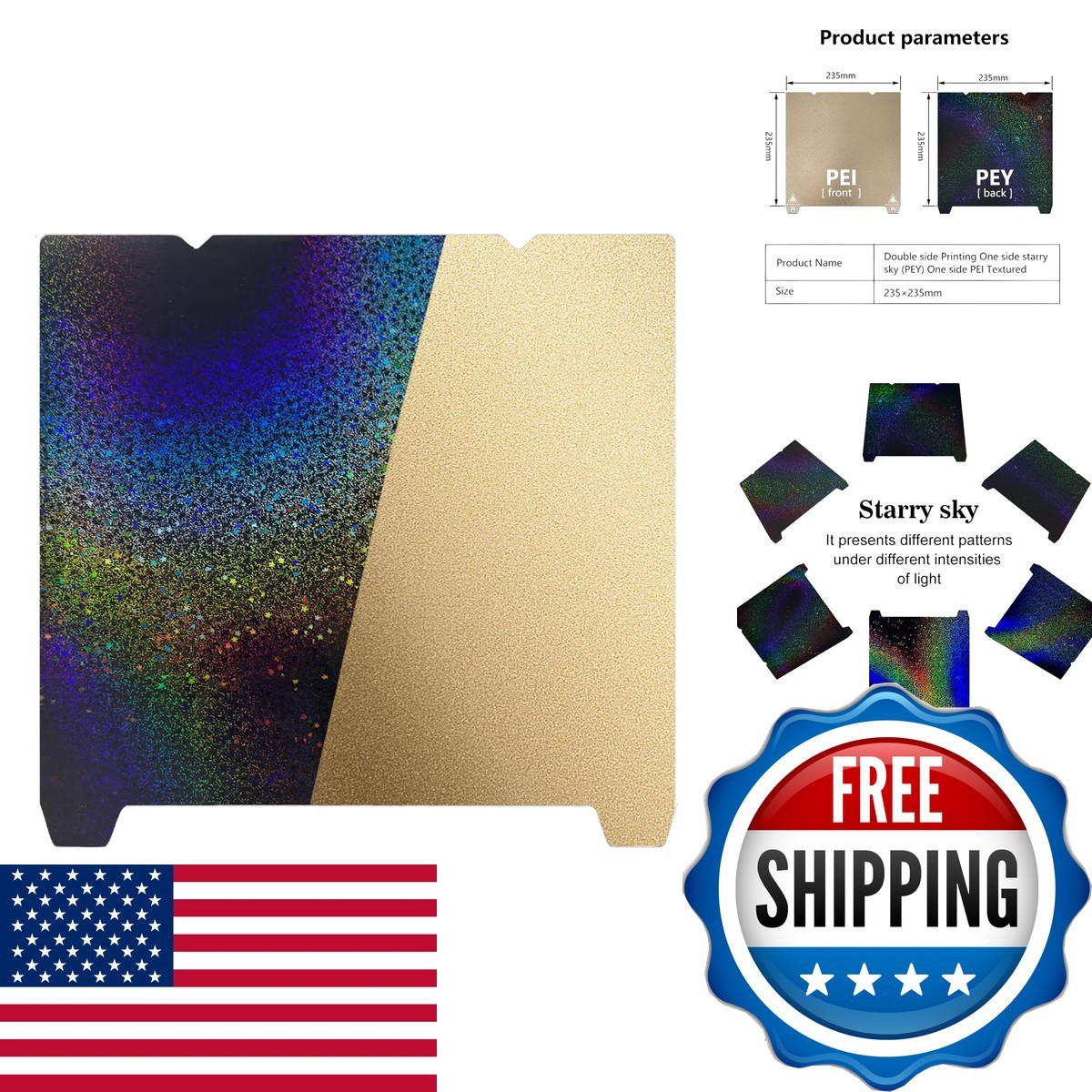 Yimaitong 235x235mm 3D Printer Build Plate Textured PEI Spring Steel Sheet