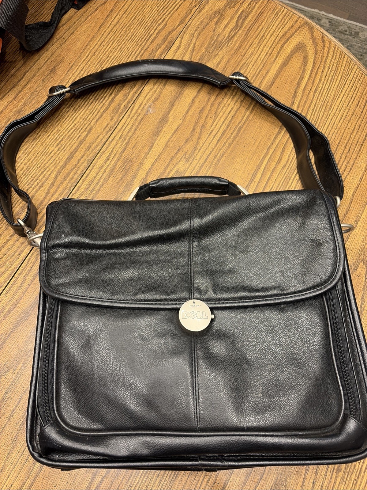 Dell Black Leather Padded Laptop Briefcase Bag w/ Organizer Pockets 15in Y2K Vtg