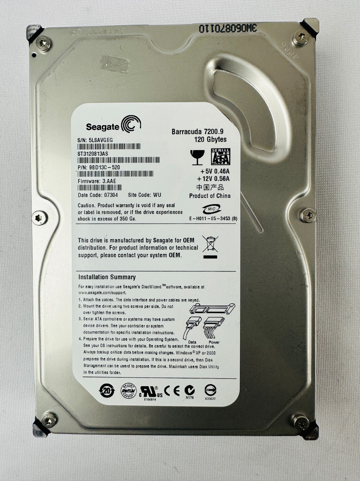 Seagate 9BD13C-520 ST3120813AS Hard Disk Drive