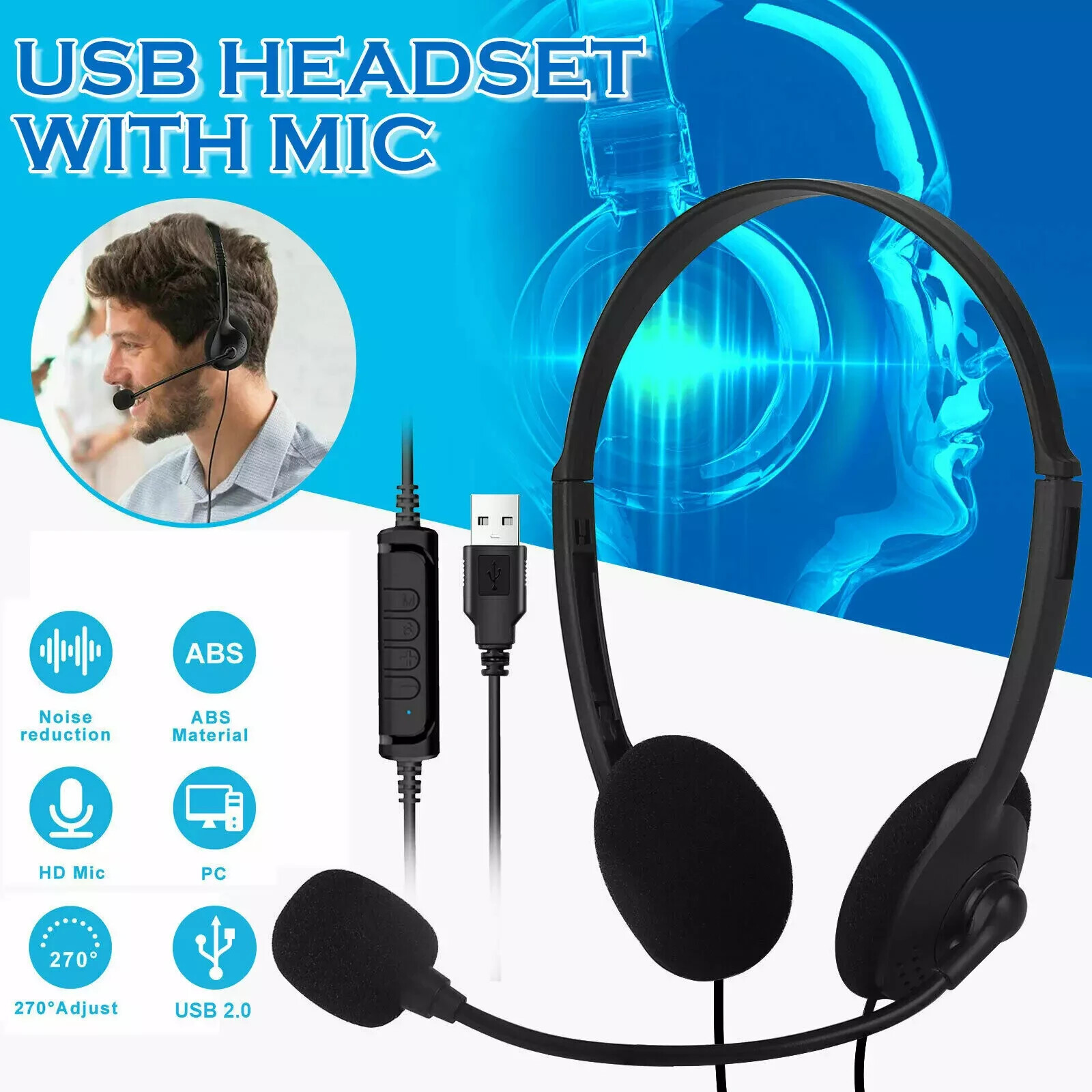 Auriculares micrófono cancelación ruido USB PC portátil oficina llamada chat