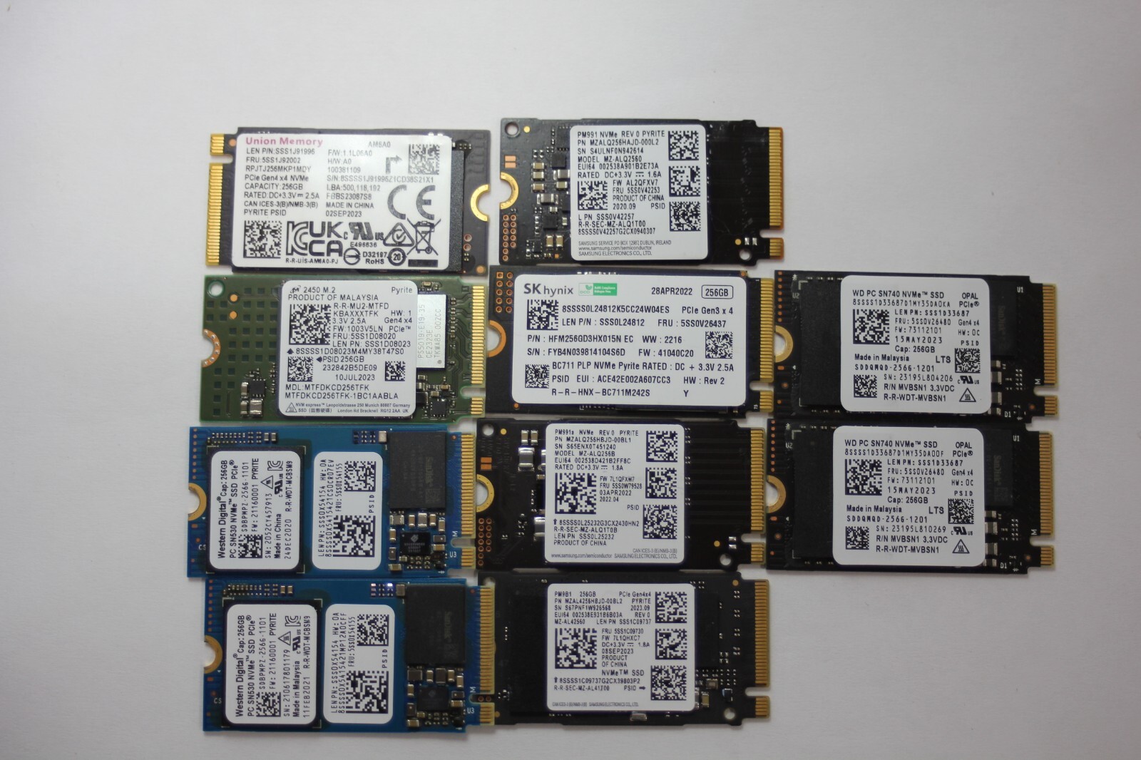 LOT OF 10 256GB M.2 PCIE NVME 2242 SSD Major Brands WD, SK Hynix, Samsung,Micron