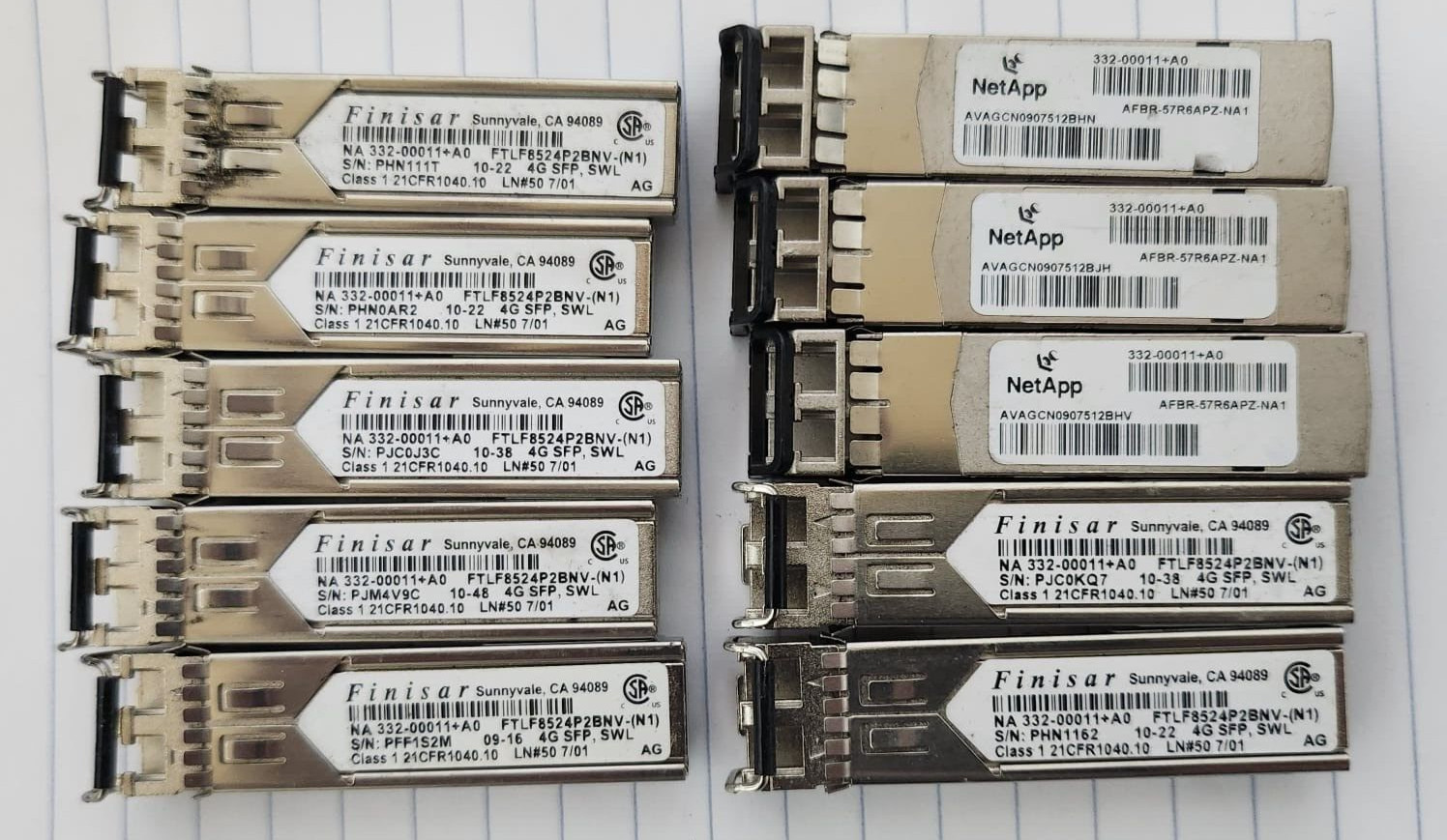 10x NETAPP 332-00011+A0 4GB SW SFP OPTICAL Transceivers