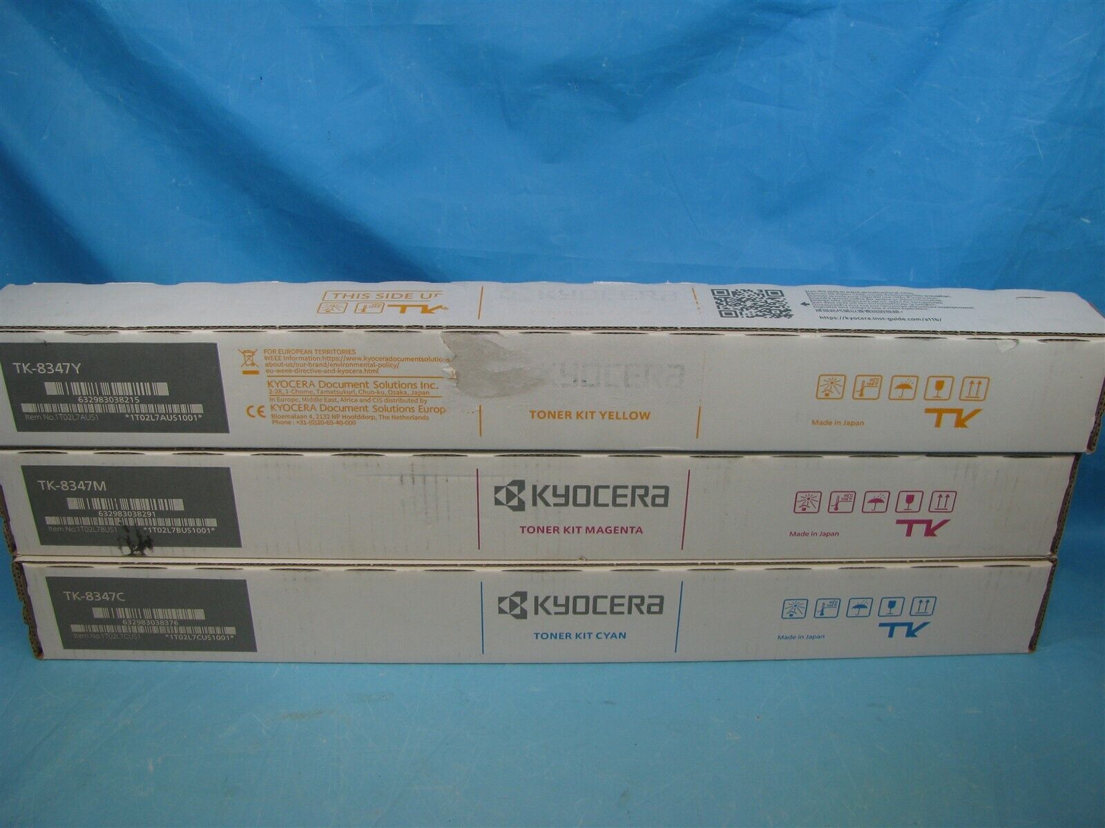 Set of 3 Genuine Kyocera TK-8347C 8347Y 8347M Toner Cartridges CMY - NEW