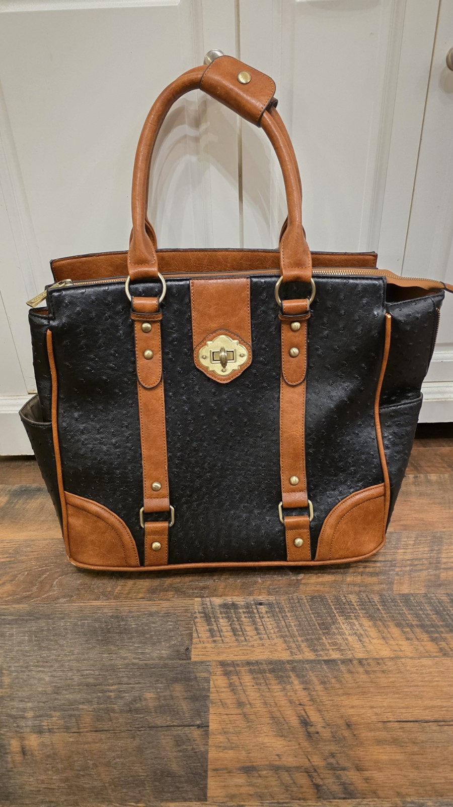 JKM & Company A-List Ostrich Laptop Rolling Tote Bag Briefcase Carry On
