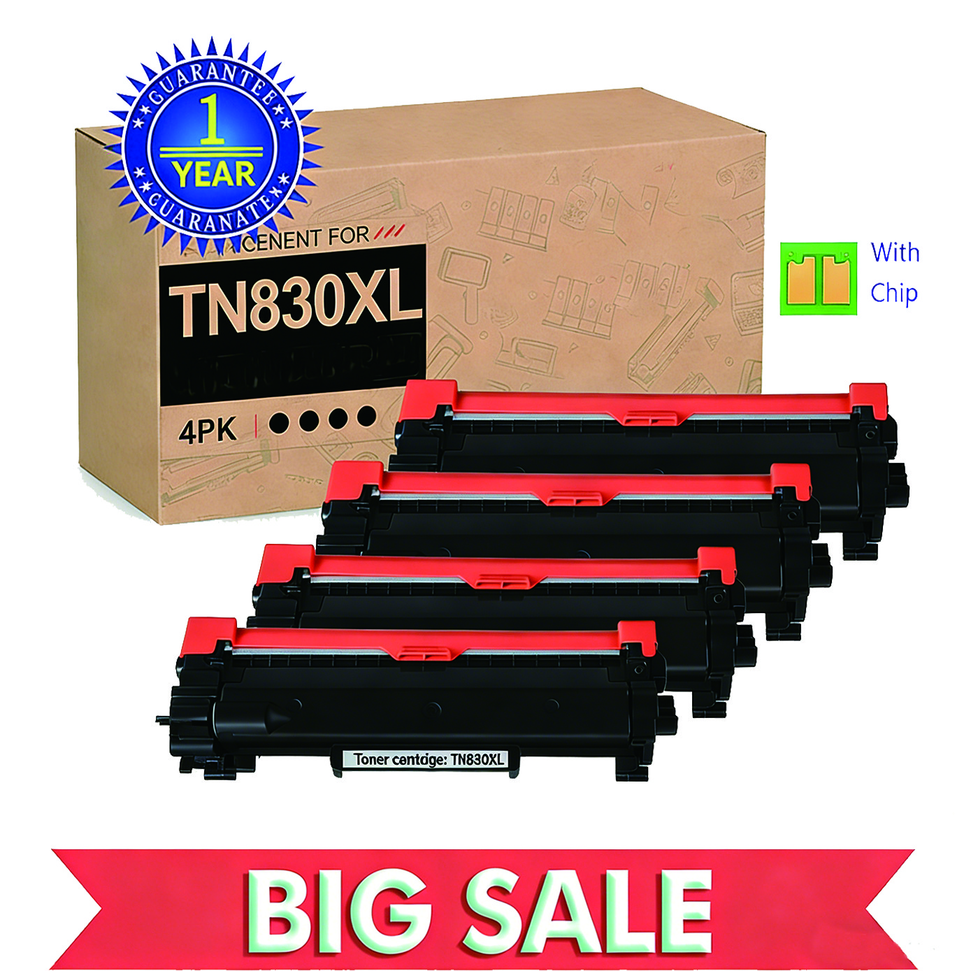 4PK TN830 XL Toner Compatible for Brother 830 DCP-L2640DW HL-L2460DW MFC-L2820DW