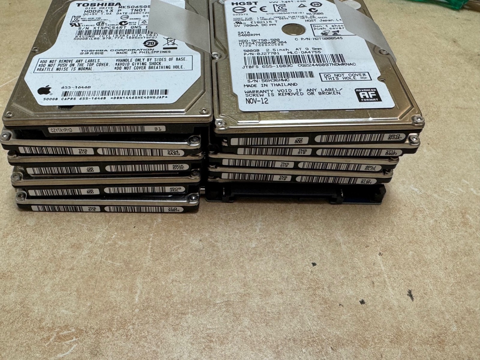 Lot 10 500GB - SATA 2.5" MIX Notebook Laptop Hard Drives HD. Major Brands