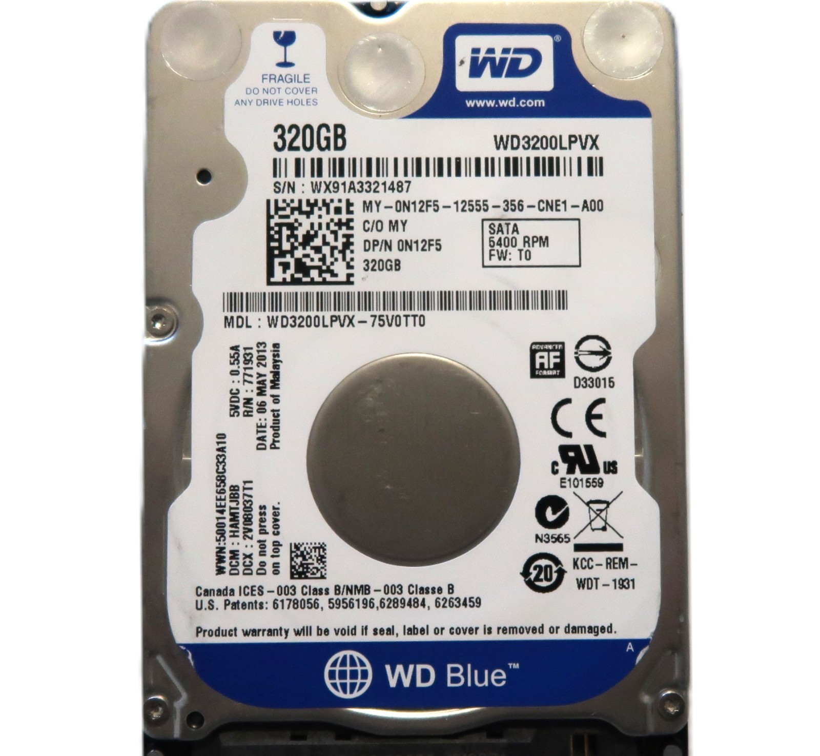 WD WD3200LPVX-75V0TT0 DCM: HAMTJBB (WX91) Malaysia 320gb 2.5" Sata HDD 05/2013