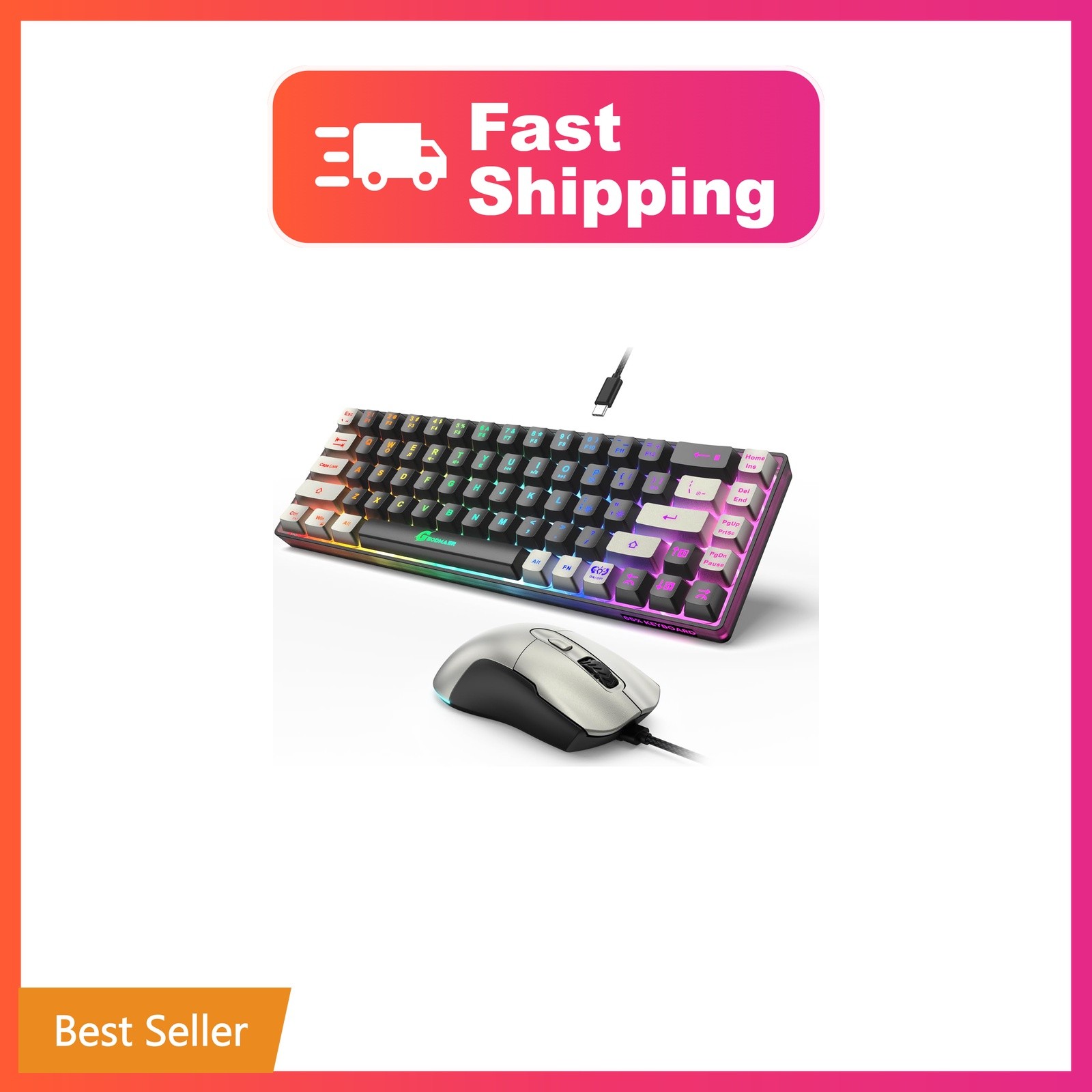 GEODMAER 65% Gaming Keyboard and Mouse Combo, RGB Backlit Keyboard + 7200 DPI...