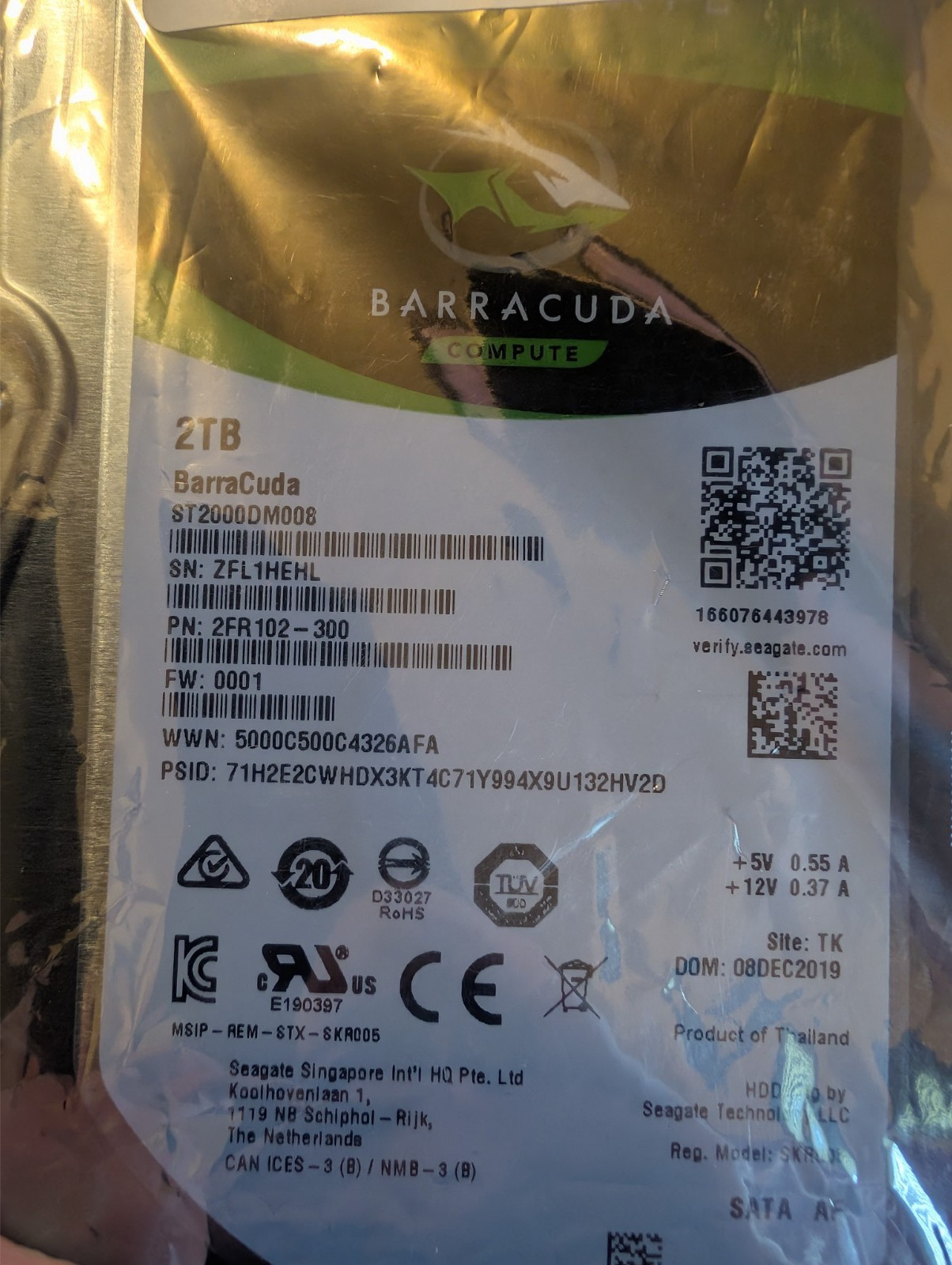 Seagate BarraCuda 2TB ST2000DM008 7200RPM 256MB SATA 6Gb/s 3.5 HDD Unused