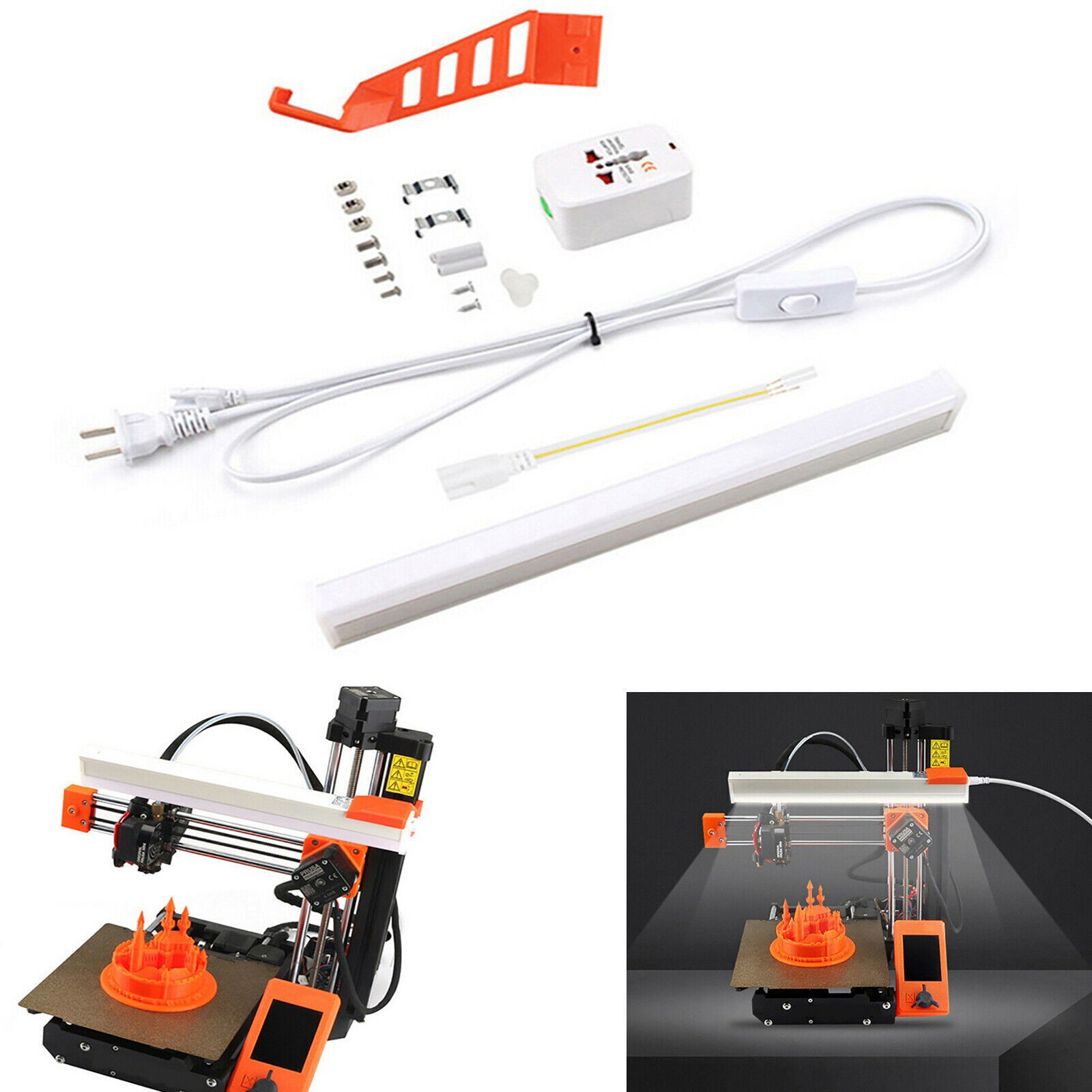 For Prusa Mini 3D Printer LED Light Lamp Socket +Printout Support Bracket Holder