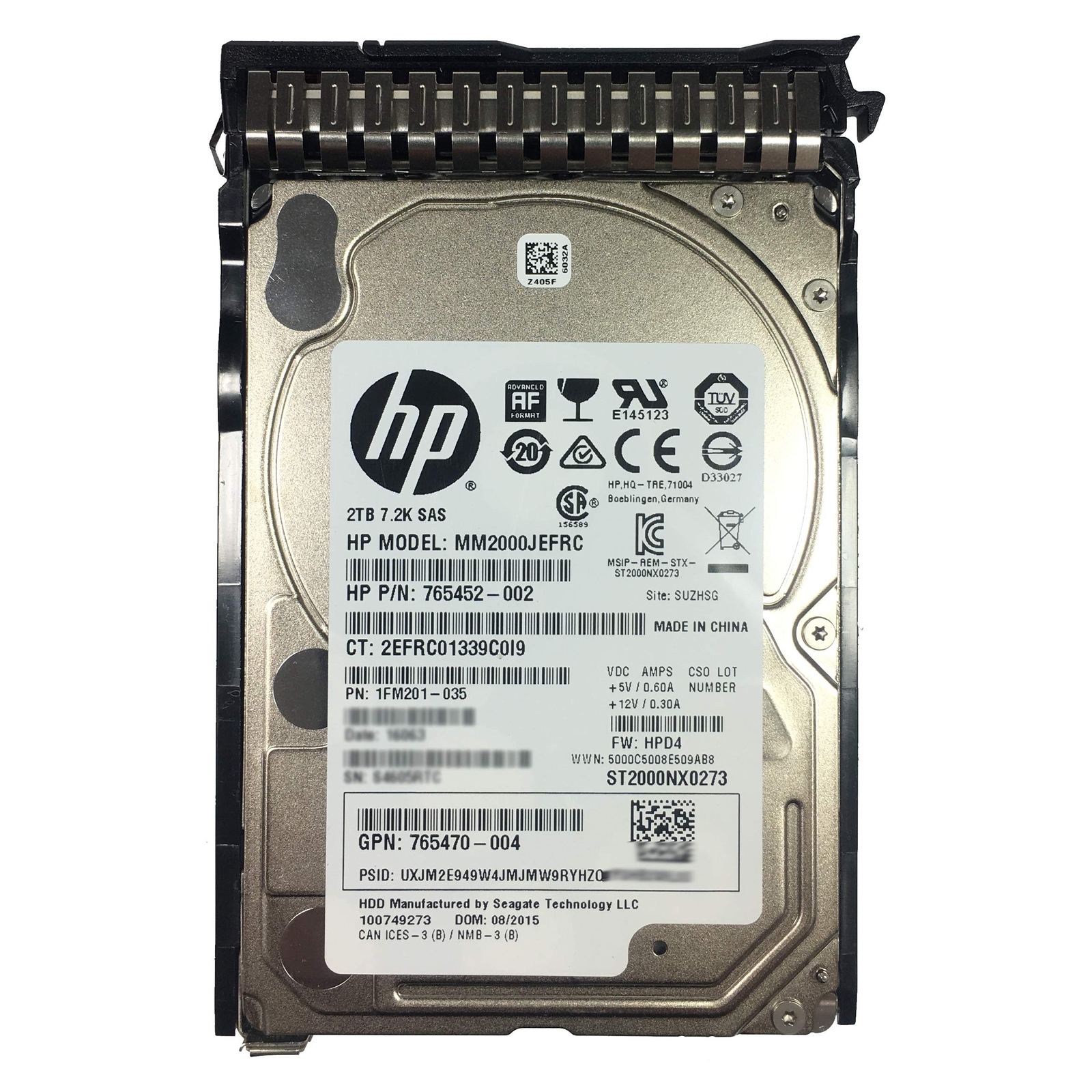 HP 765466-B21 765873-001 2TB 12G SAS 7.2K RPM SFF 2.5 INCH SC 512E HARD DRIVE