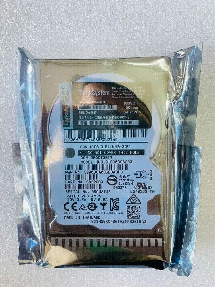 NEW LENOVO / IBM 7XB7A00026 00YK015 900GB 2.5" 10K 12G SAS HDD Hard Drive