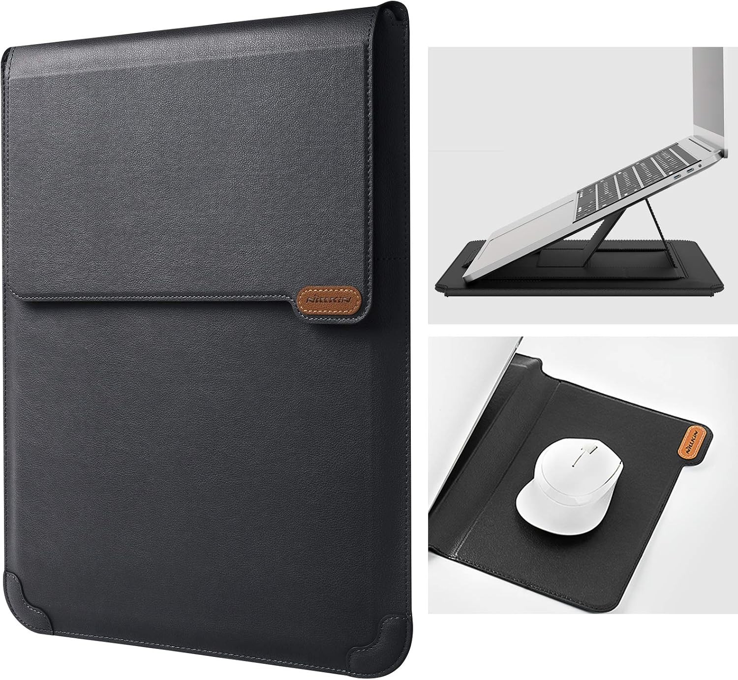 15.6 inch Laptop Sleeve with Stand (3-in-1), Black, 2 Stand Modes for Convenienc