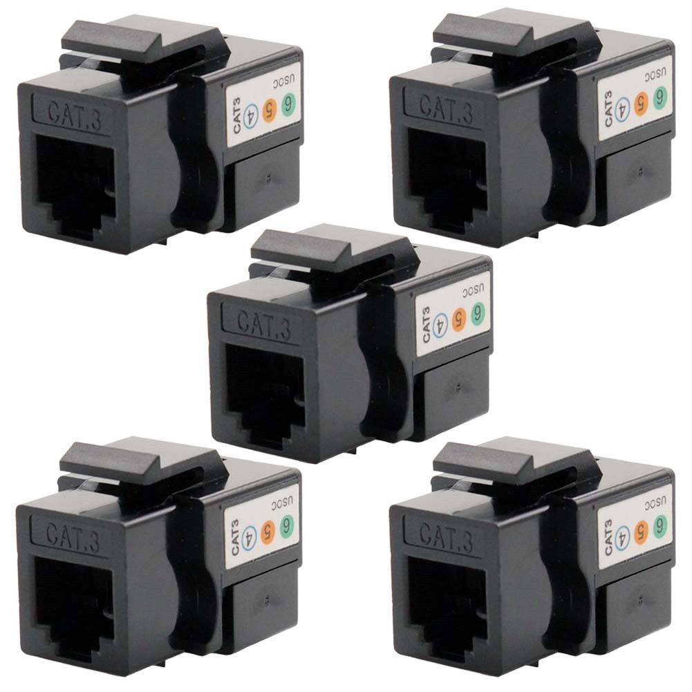 5x Cat3 RJ11 RJ12 Telephone Phone Line Keystone Jack 110 Punch Down 6P6C Black