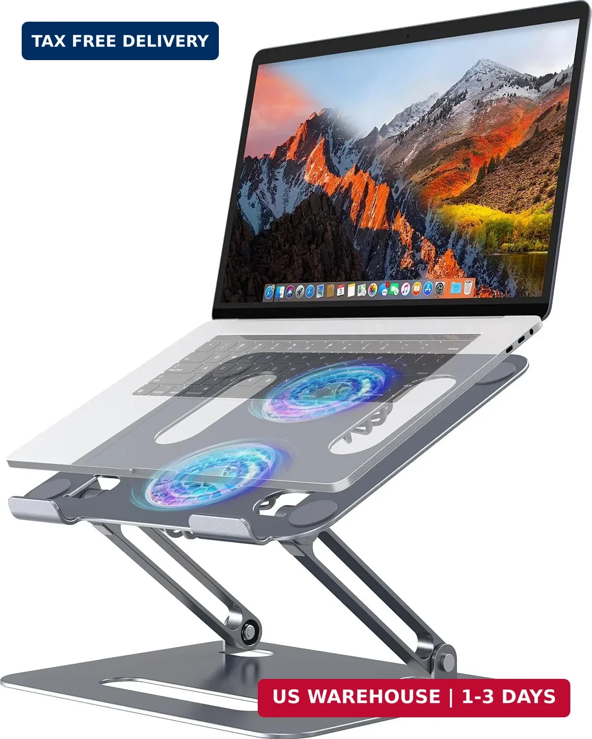 YICOSUN Adjustable Laptop Cooling Stand with 2 Quiet Fans & RGB Lighting, Alumin