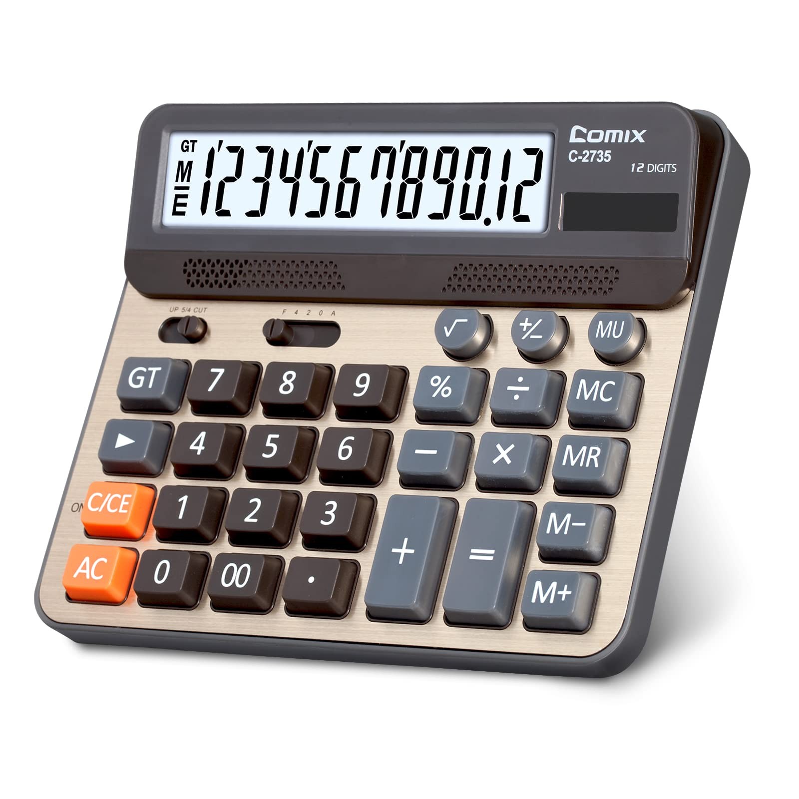 Desktop Calculator 12 Digit Large Button Gold Comix FBA_C 2735 Digits