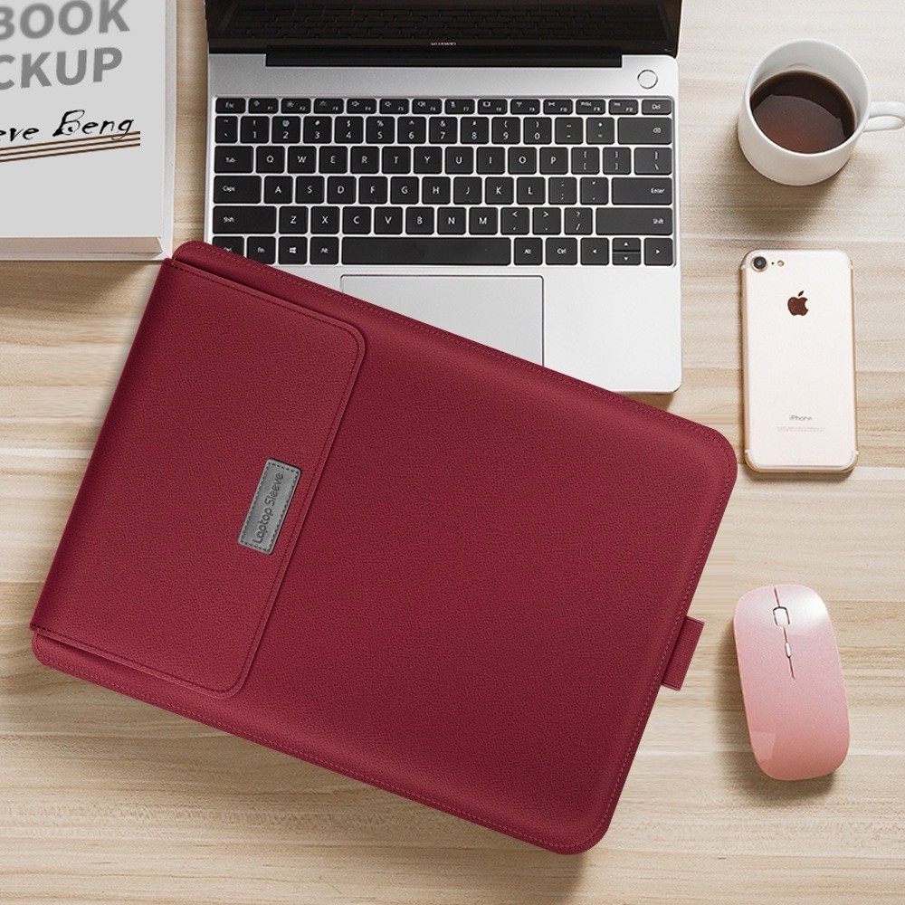 Padded Faux Leather Laptop Sleeve Case 13in Universal Solid Multicolor