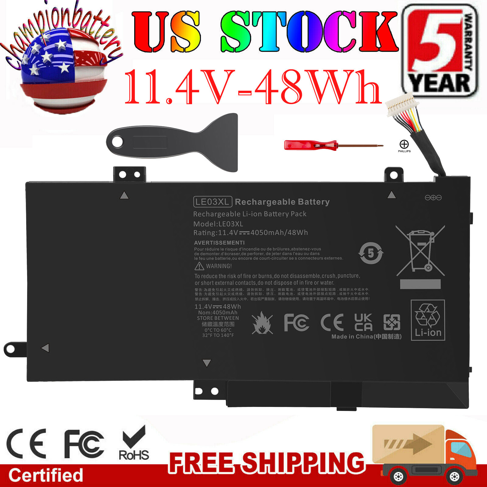 48Wh LE03XL Laptop Battery For HP Envy 13-s120nr 13-s128nr 15-bk152nr 796356-005