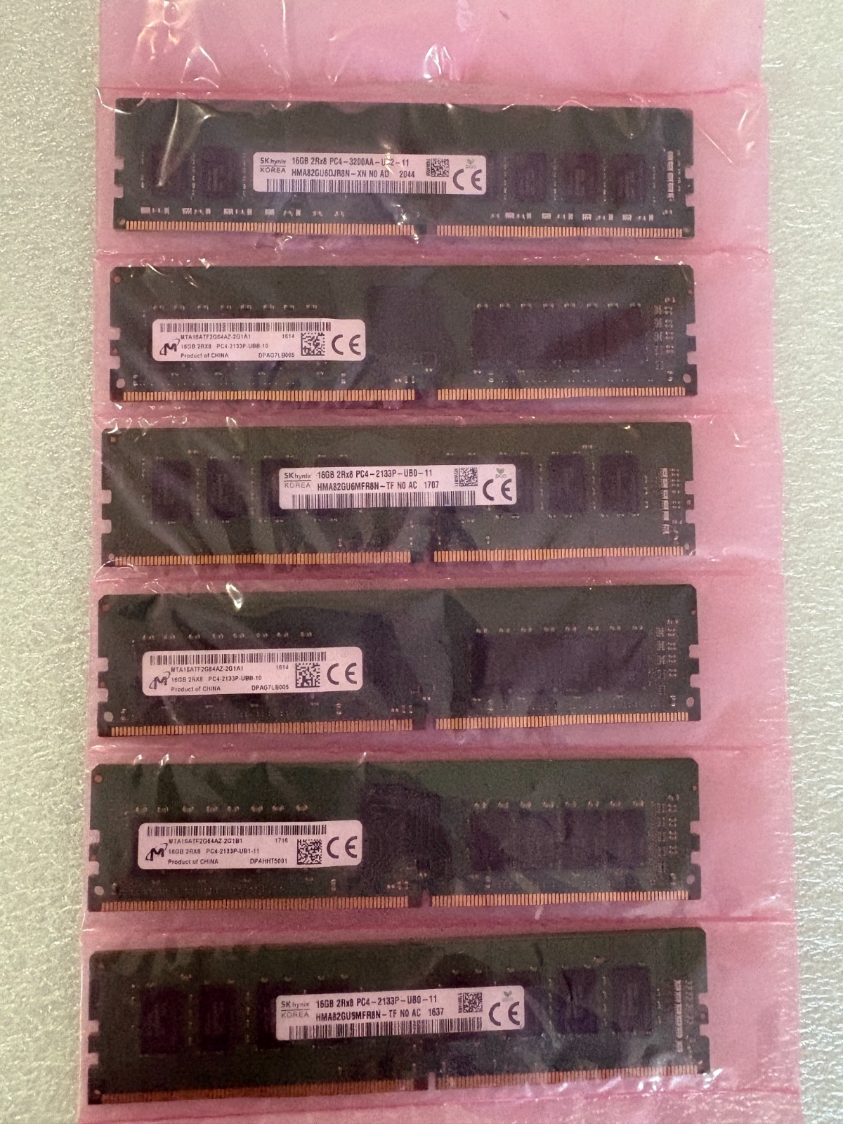 LOT OF 6 Micron SK Hynix 16GB DDR4 UDIMM RAM 96GB 2133P 3200AA