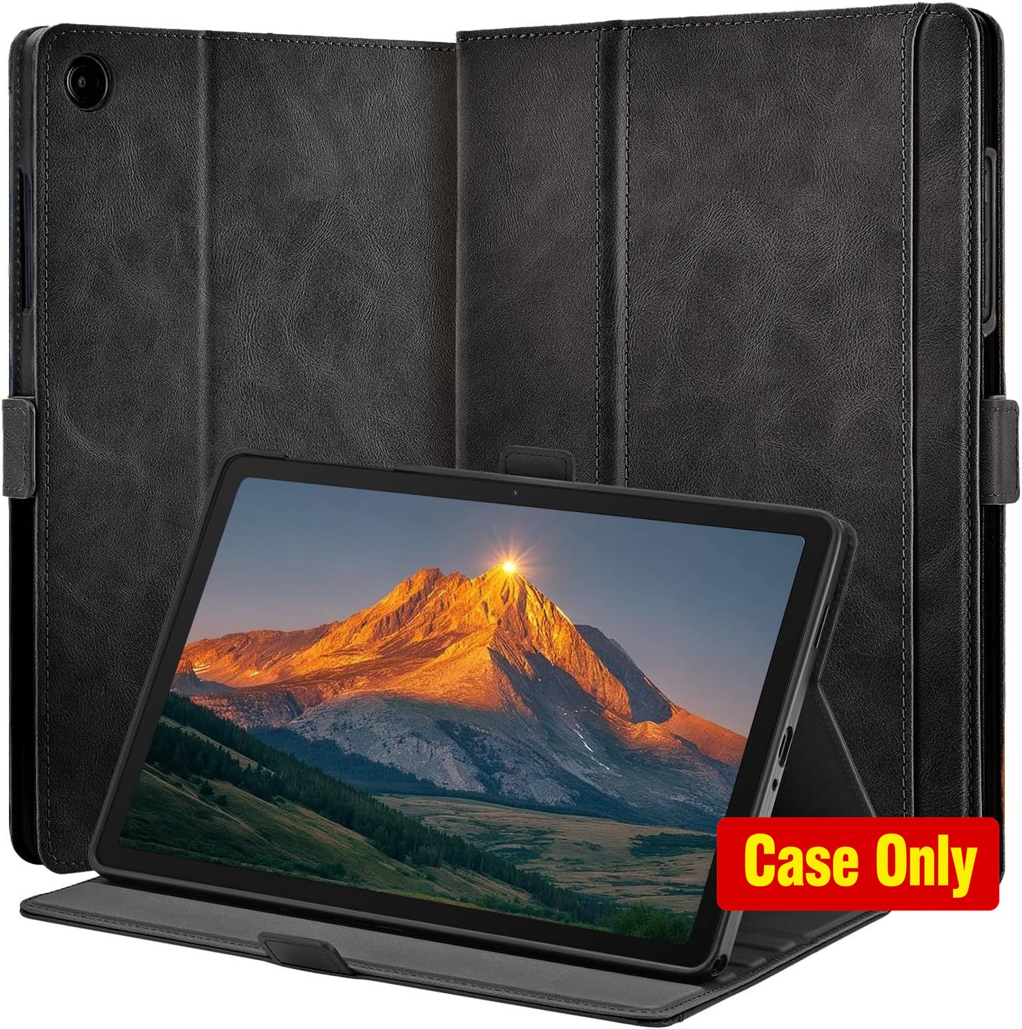 Handmade Vegan Leather Case for Samsung Galaxy Tab A11+/A9+ 11" with Pocket, Bla