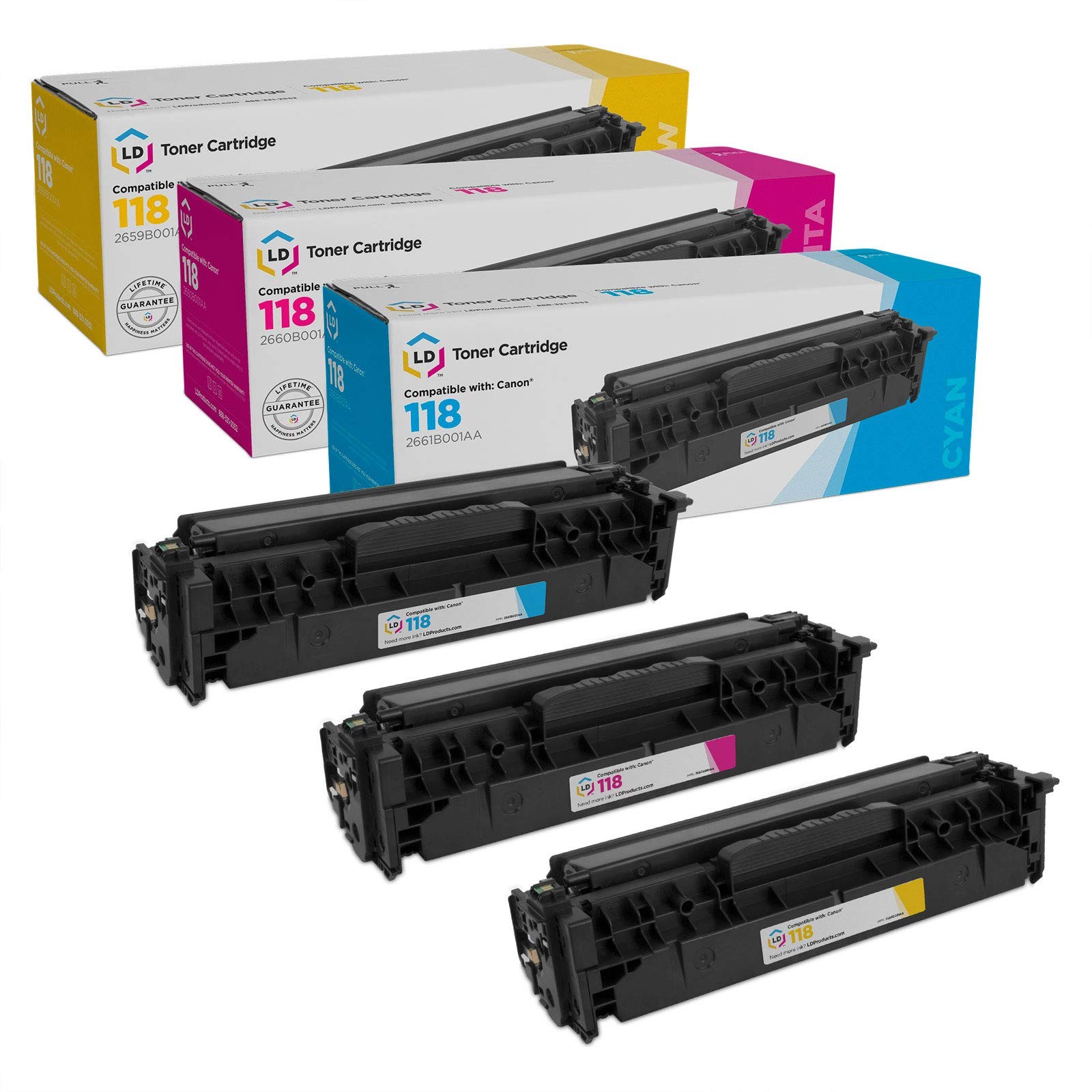 LD Reman Toner Cartridge for Canon 118: Cyan, Magenta, Yellow 3-Pack