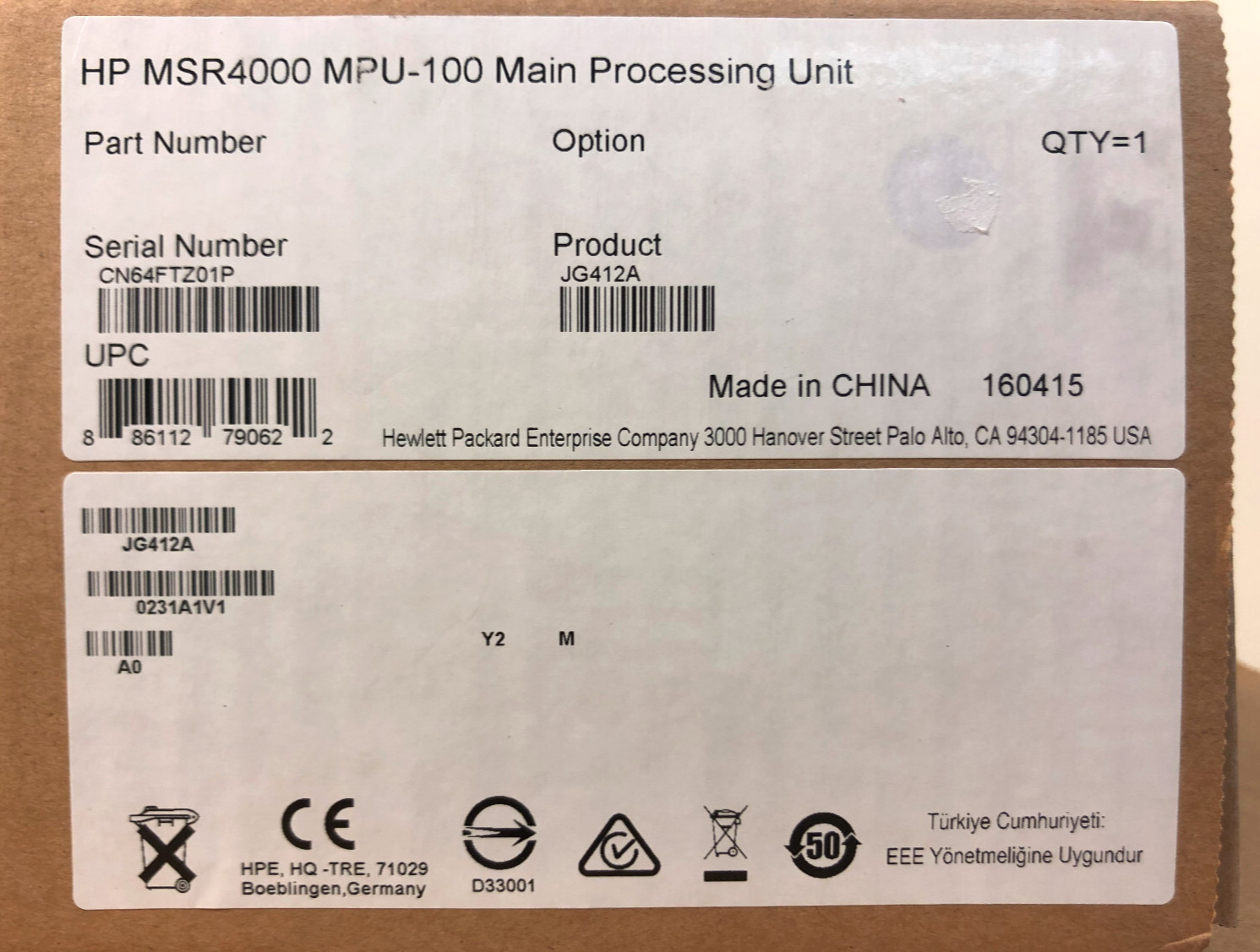 FlexNetwork HPE MPU-100 MSR4000 Main Processing Unit w/ Compact Flash Card Slot