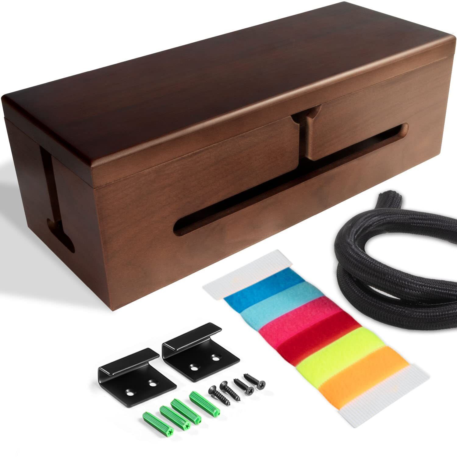 Walnut Large Cable Box - Cord Organizer Cable Management Box for Cord Hider a...