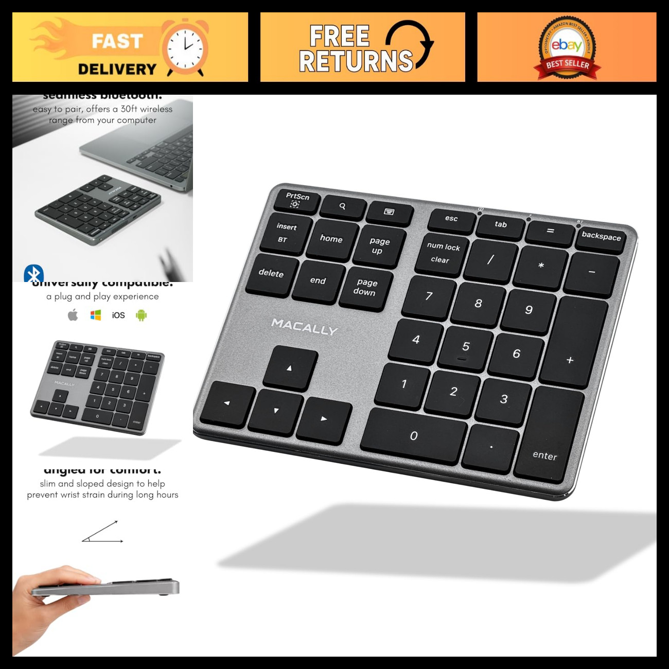 Wireless Bluetooth Numeric Keypad - Slim Aluminum Rechargeable Numpad for Mac, P