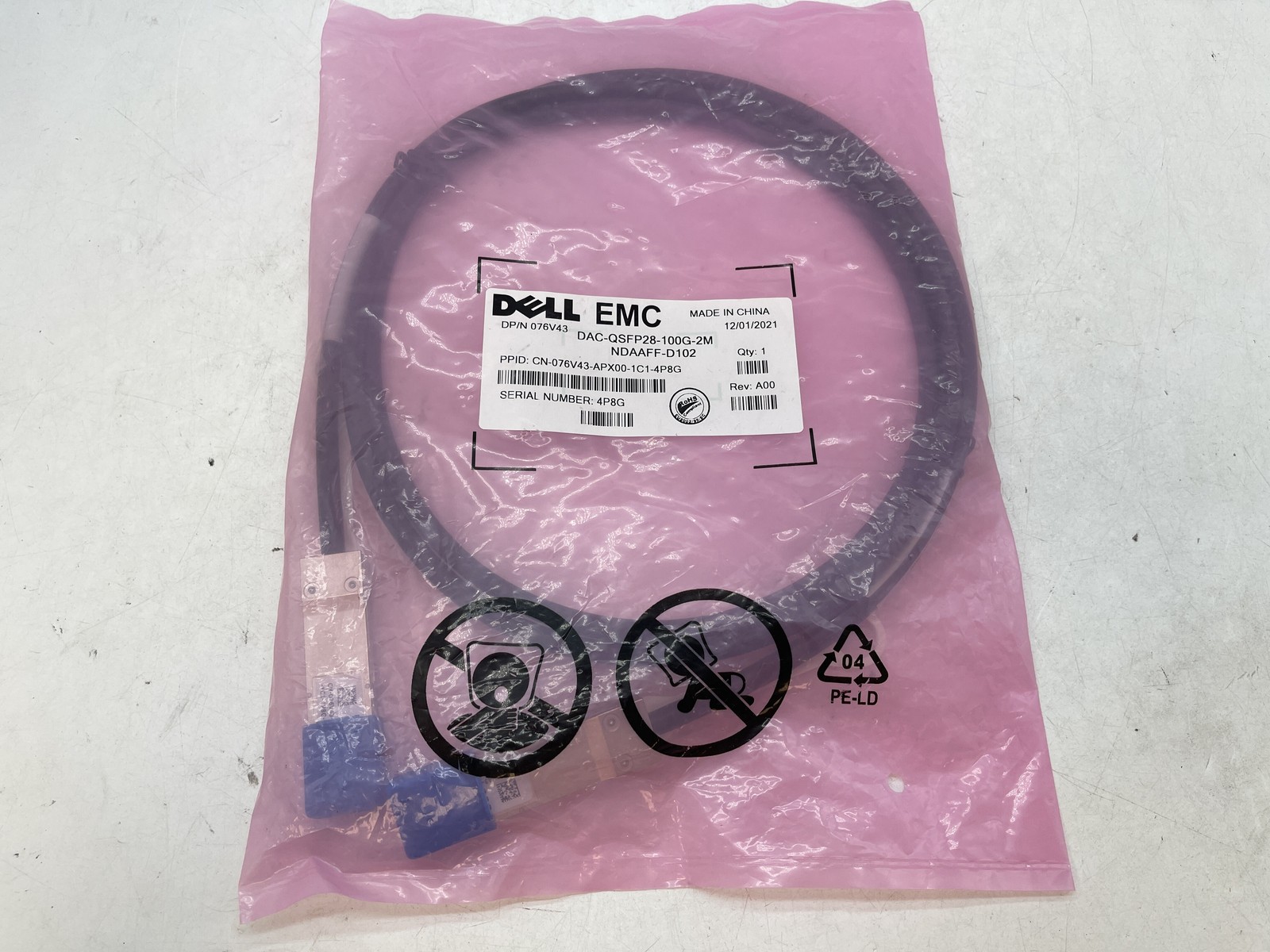Dell EMC 100G QSFP28 2M DAC Twinax Cable 076V43 DAC-QSFP28-100G-2M NIB -Free S/H