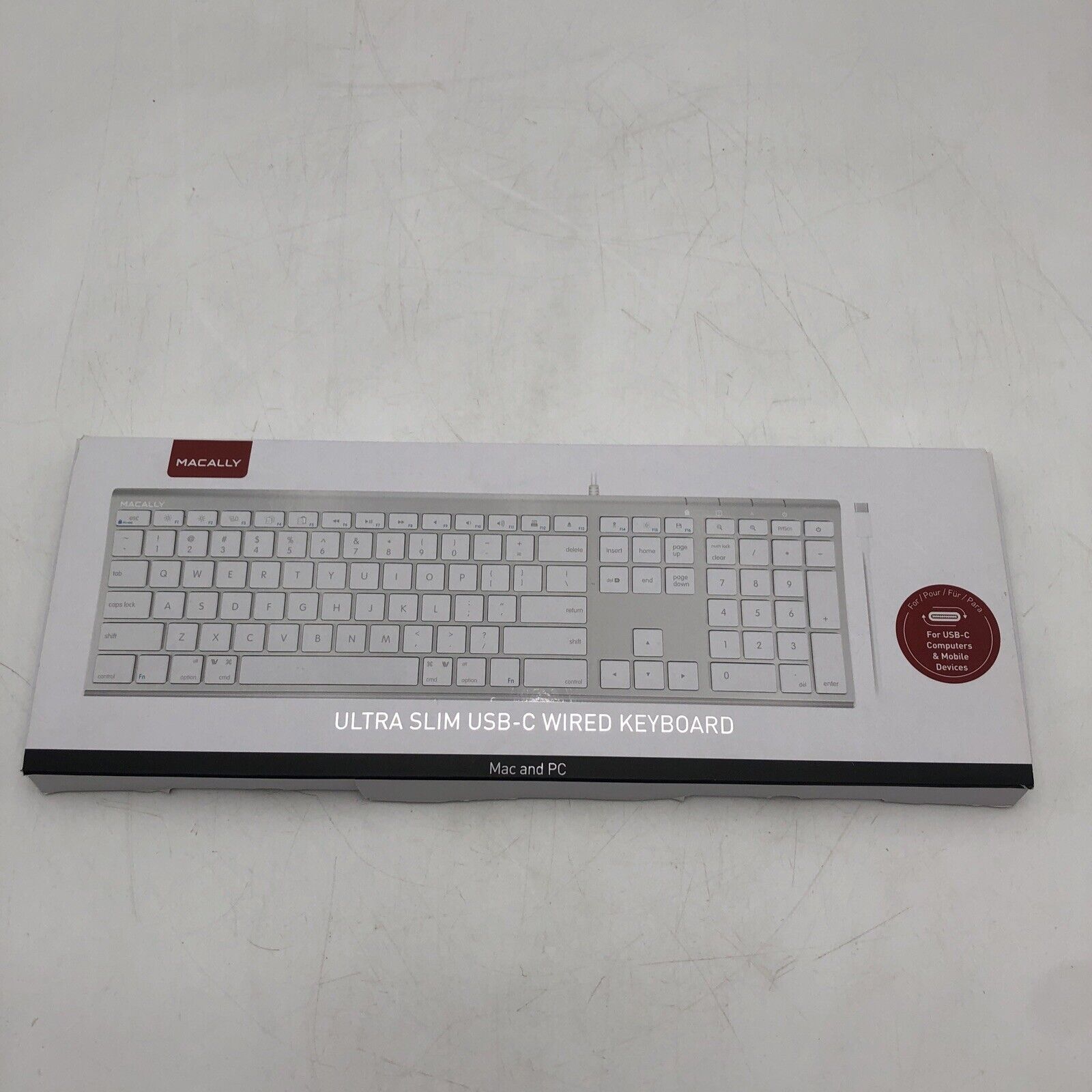 USED Macally Ultra Slim USB-C Wired Computer Keyboard READ