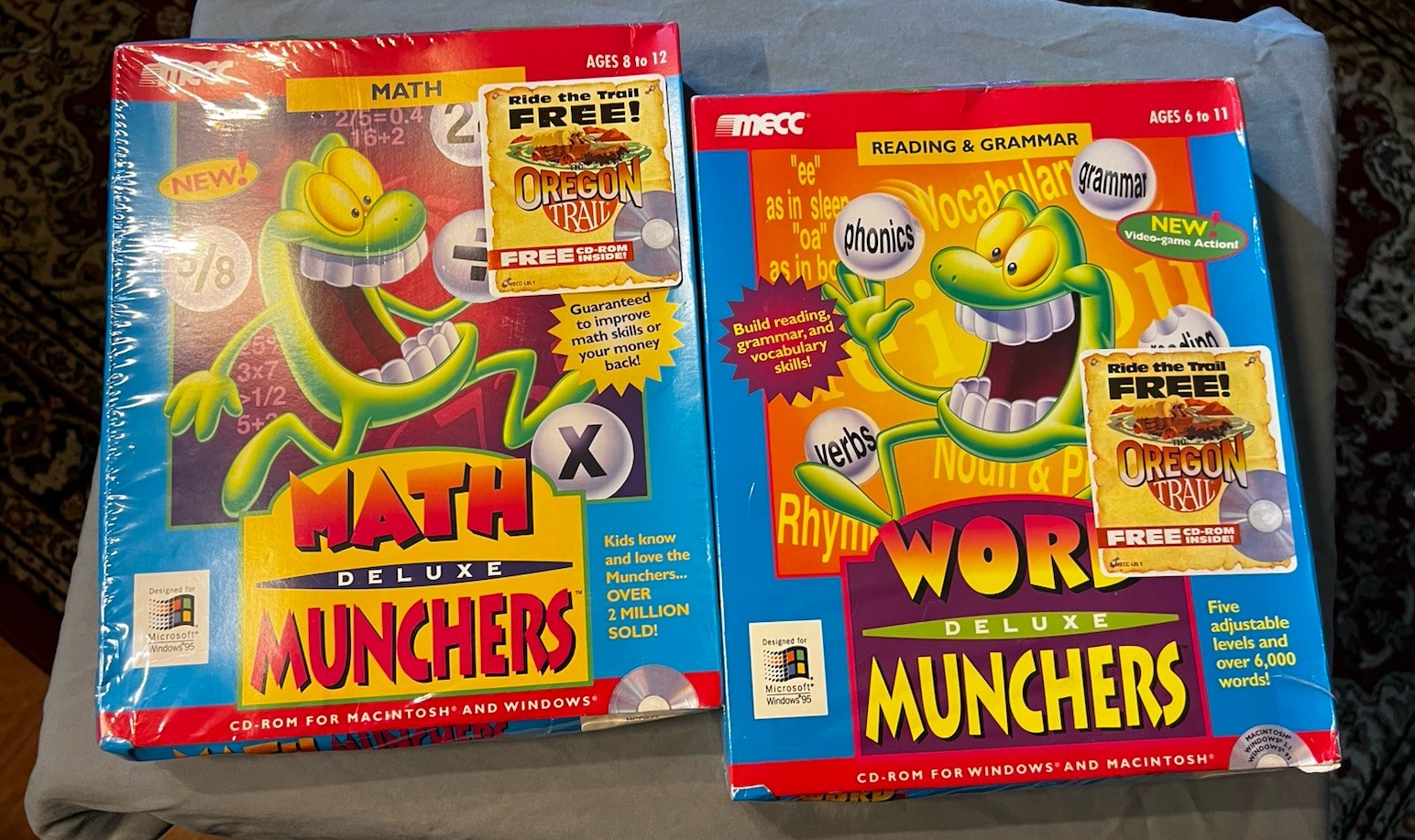 Math and Word Munchers Deluxe MECC, Ages 8-12, Math 6-11, Word 6-11, Big Box CIB