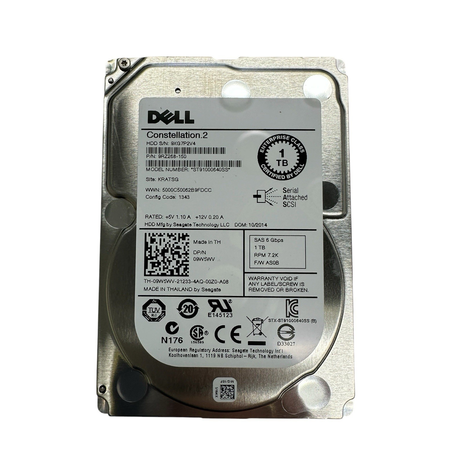Dell ST91000640SS 1TB 2.5" 6Gb/s 64MB 7.2K RPM SAS Drive Dell P/N: 09W5WV Tested