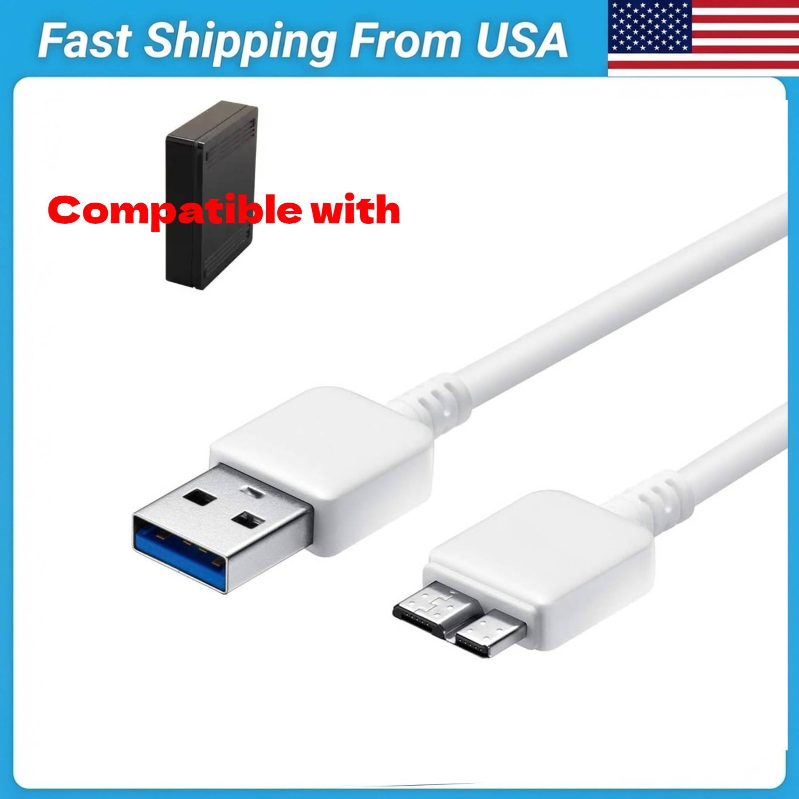 White USB 3.0 PC Data Cable Cord Lead for Toshiba Canvio Desk 3TB HDWC130XK3J1