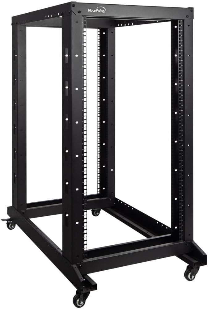 NavePoint 22U Professional 4-Post IT Open Frame Server Network Relay Rack 1000mm
