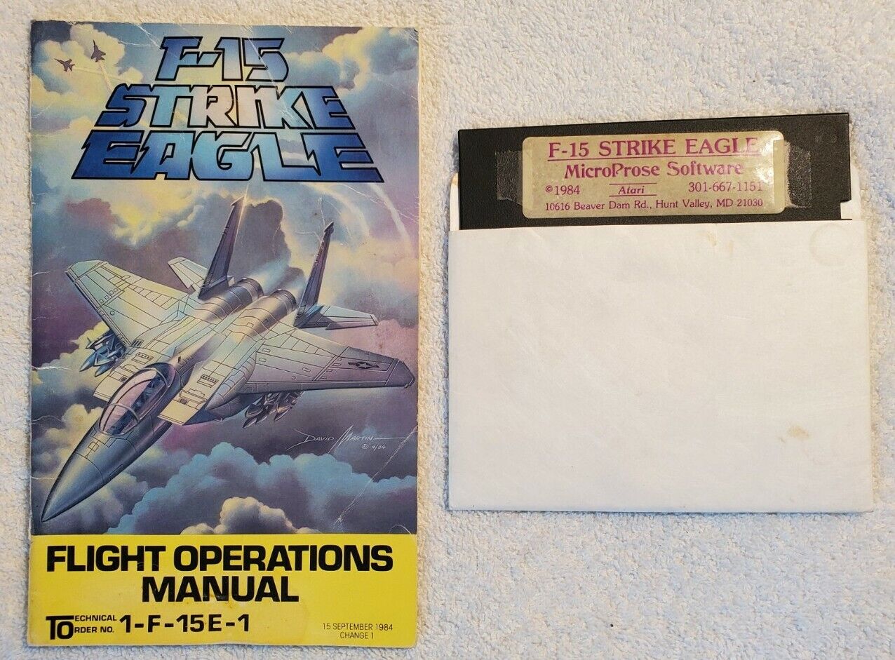 Vintage Atari Computer Program: F-15 Strike Eagle Simulation Software on Disc