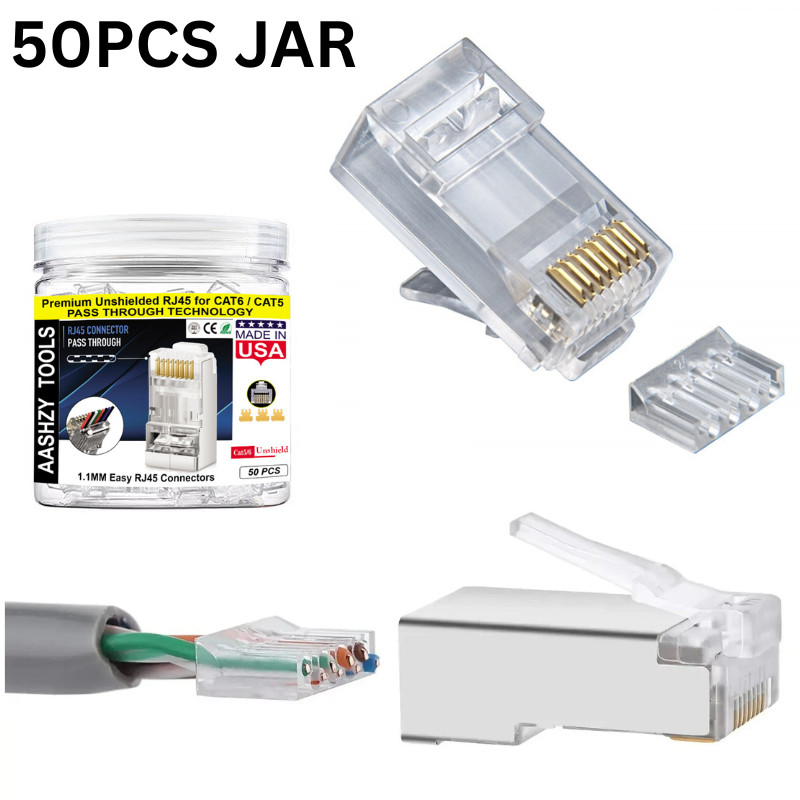 50Pcs Cat6 RJ45 Connectors 2-Piece RJ45 Pass Through UTP 8P8C Ethernet Connector
