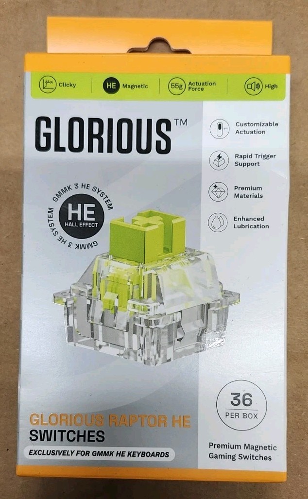 Glorious Raptor HE Magnetic Clicky Switches GMMK Keyboard 36pcs Green New in Box
