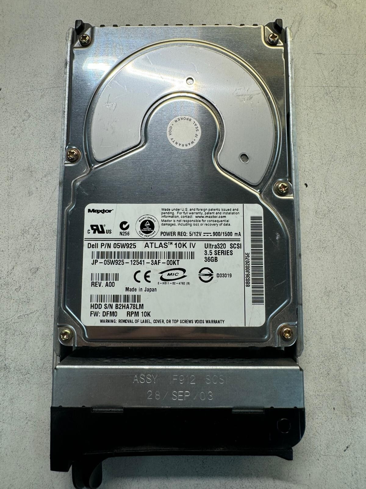 DELL 5W925 ATLAS 10K IV 36GB 10K RPM Ultra-320 SCSI 80-Pin Hot Swap 3.5" HDD