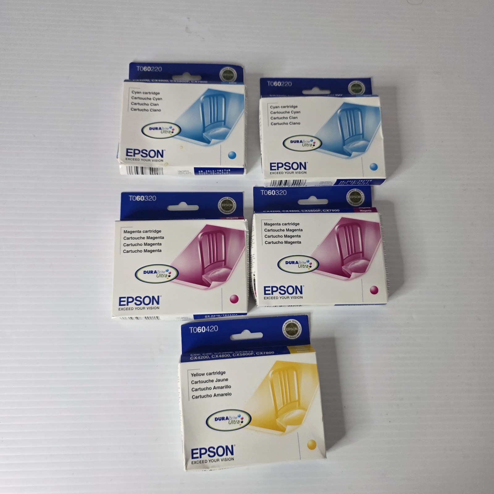 Lot Set Of 5 Sealed Epson 60 Ink T060220 T060320 T060420 Magenta Cyan Yellow 