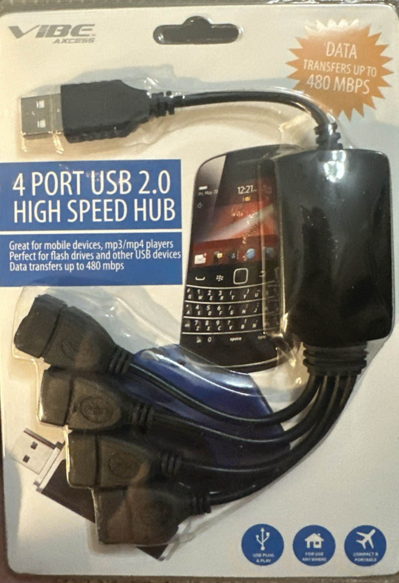 VIBE Axcess 4-port USB 2.0 Genius Hub Expansion Splitter NEW