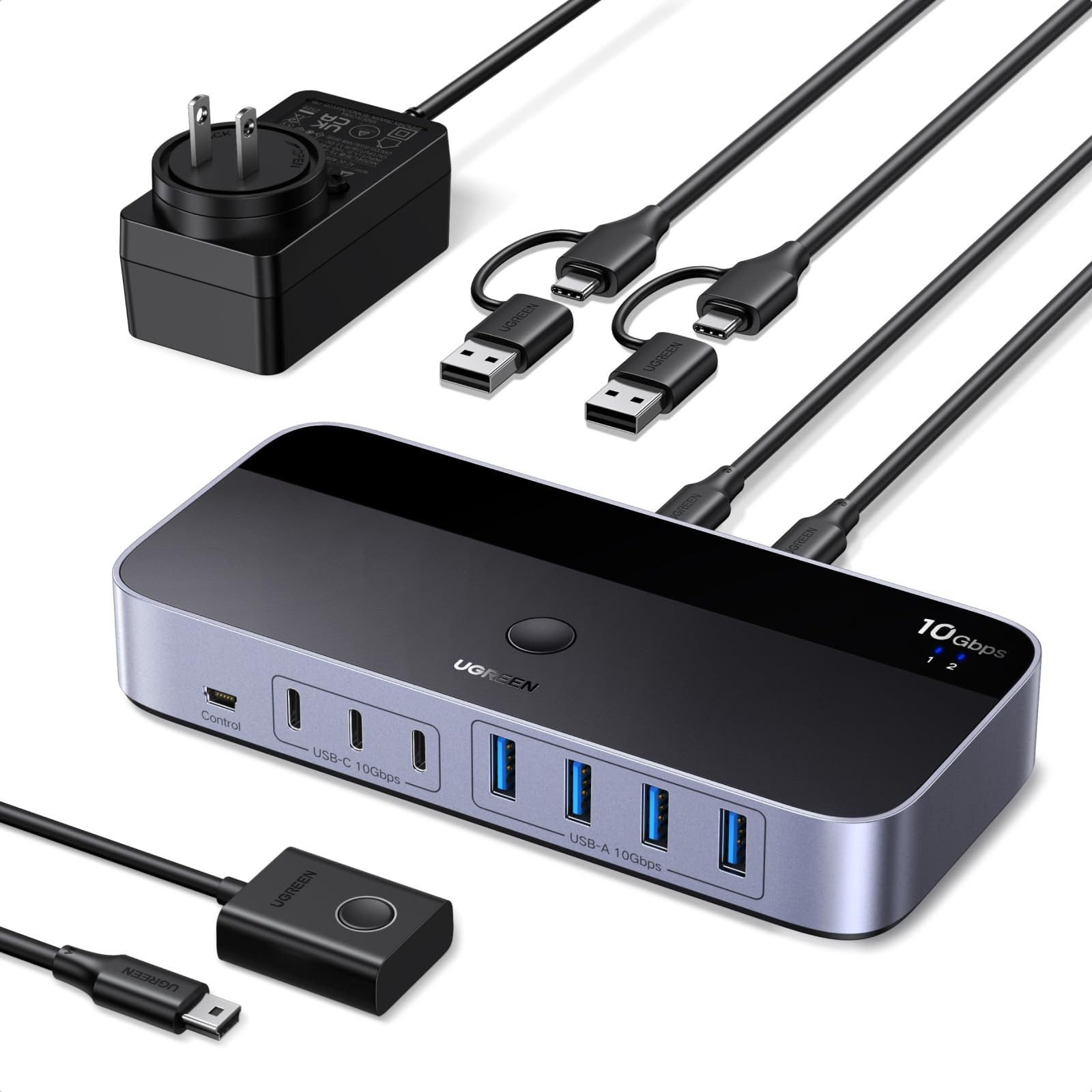 Computer 7-Port USB 3.2 Switch 10Gbps USB-A/C Peripheral Sharing Powered