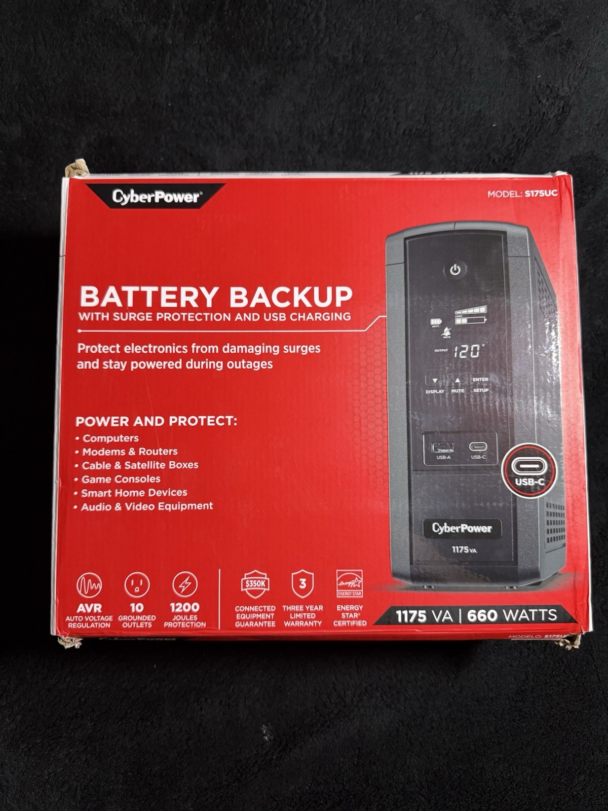 CyberPower S175UC 1175VA/660W UPS Battery Backup 10 Outlets Open Box