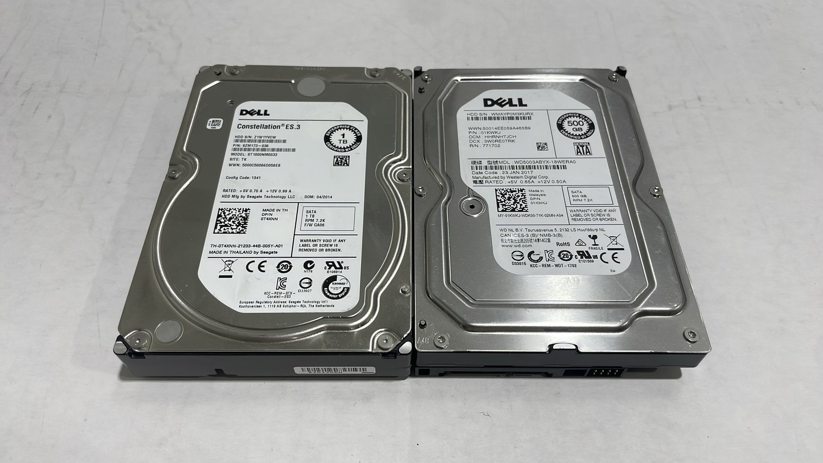 Dell 3.5 SATA HDD 1TB ST1000NM0033 & 500GB WD5003ABYX Enterprise Lot Of 2