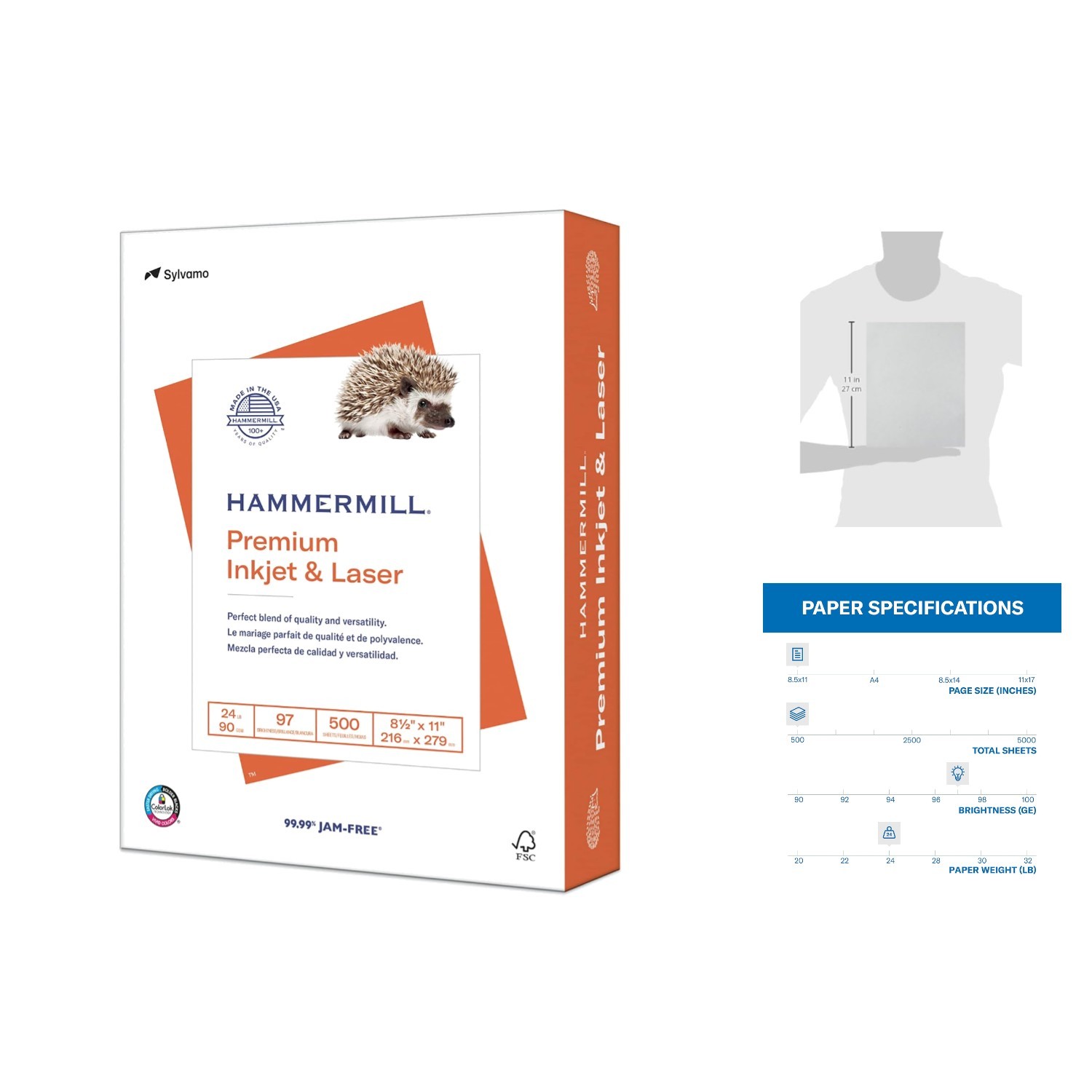 High-Quality 24lb Acid-Free Printer Paper, 500 Sheets - Bright White 8.5x11 Size
